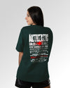 Weiblicher Modelshot der sekundären Druckseite des Organic Unisex T-Shirts von Maondo im Oversized Fit mit dem Design Authentic Shit in der Farbe Glazed Green