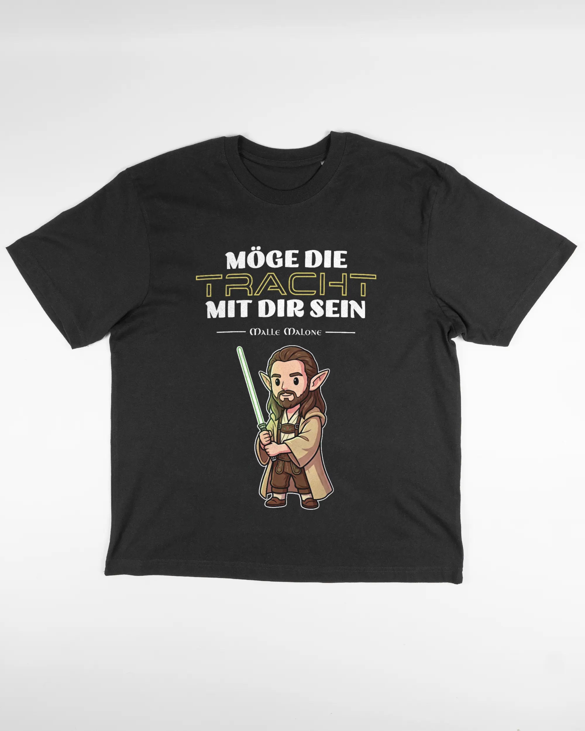 Vorderseite des Basic Unisex T-Shirt Oversized von Maondo mit dem Design Tracht mit dir in der Farbe Black und in der Größe S flach auf den Boden gelegt