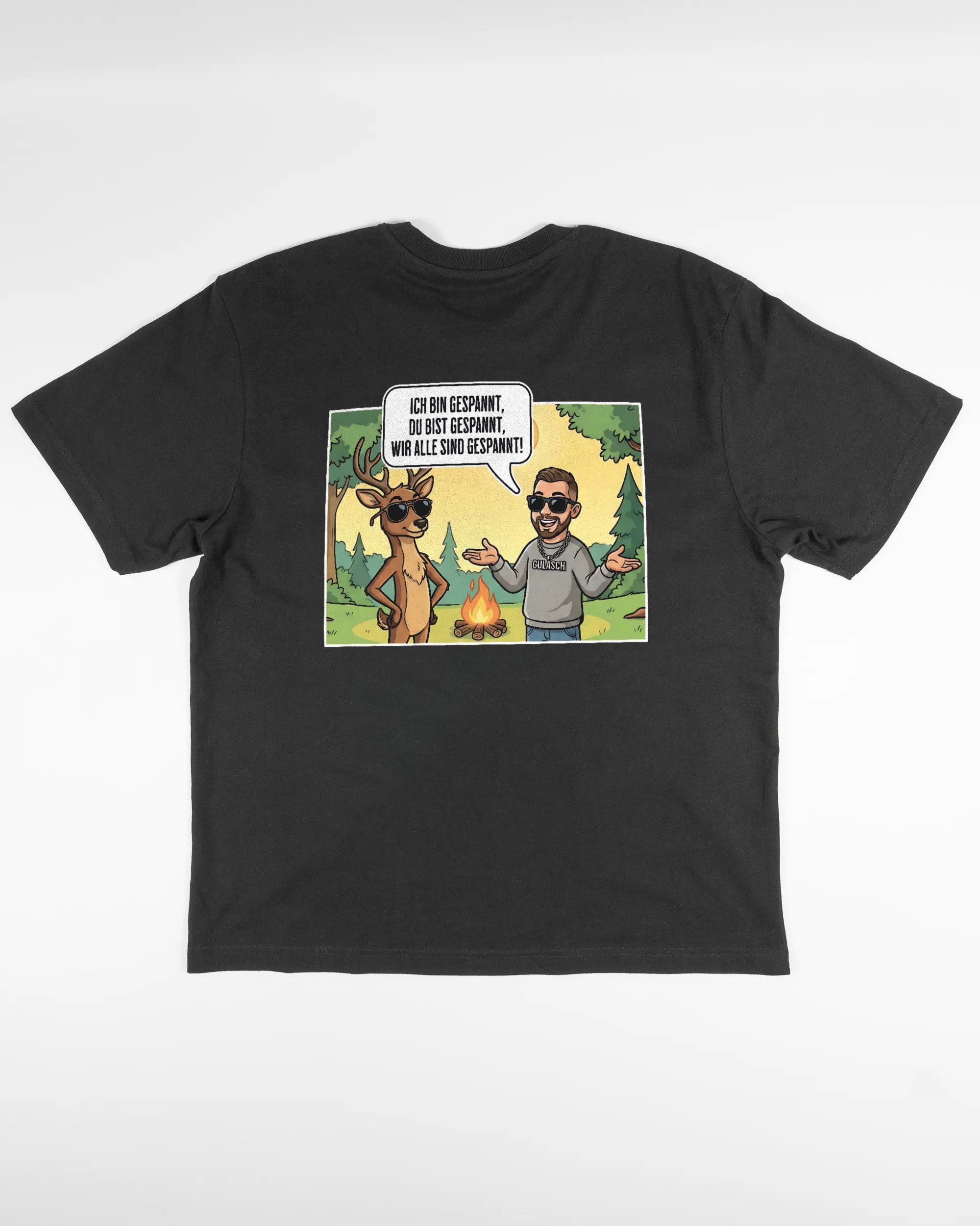 Rückseite des Basic Unisex T-Shirt Oversized von Maondo mit dem Design Vollspannung in der Farbe Black und in der Größe S flach auf den Boden gelegt