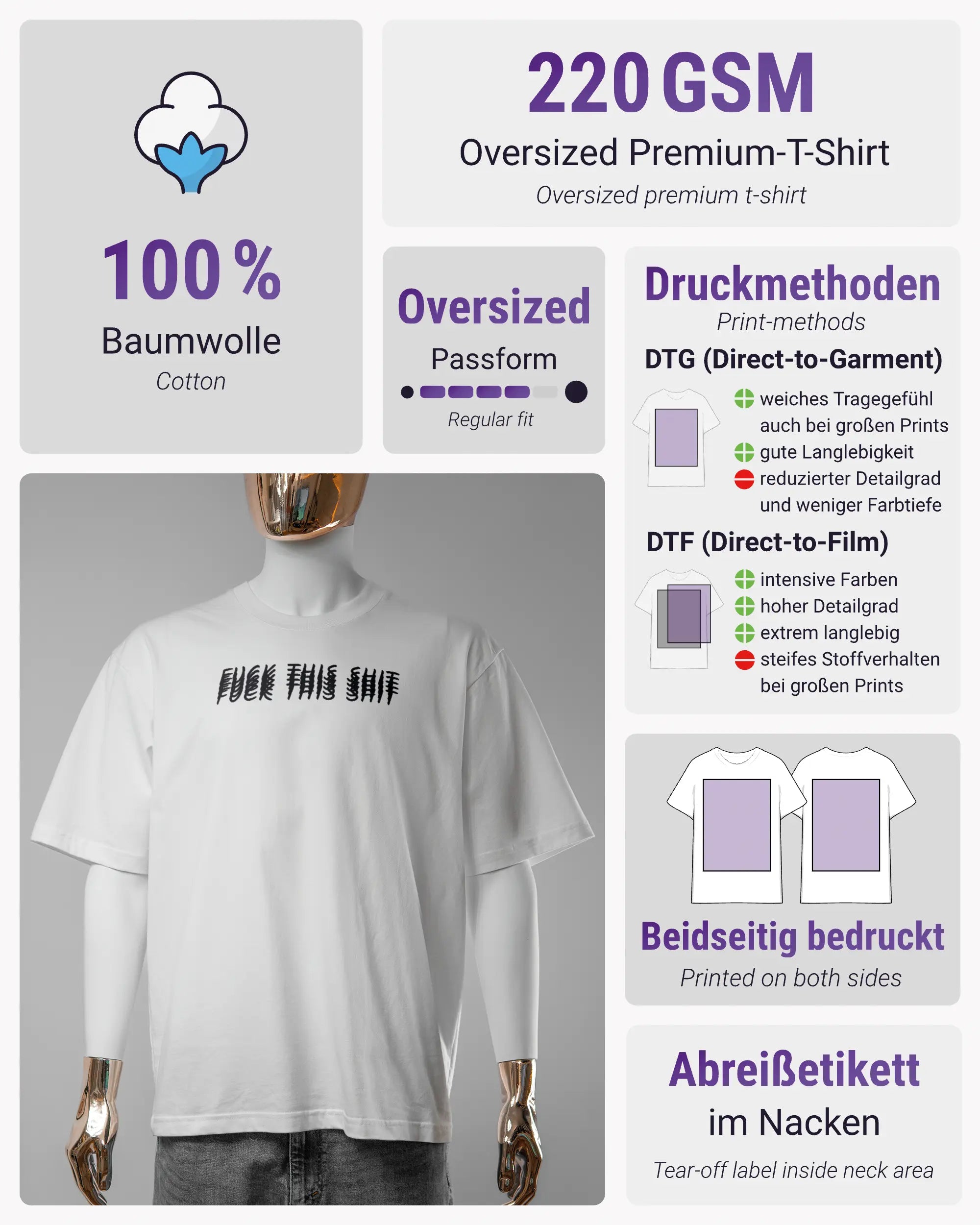 Produktinformationsblatt des Basic Unisex T-Shirt Oversized von Maondo mit dem Design Hidden Message vorne in der Farbe White und in der Größe S
