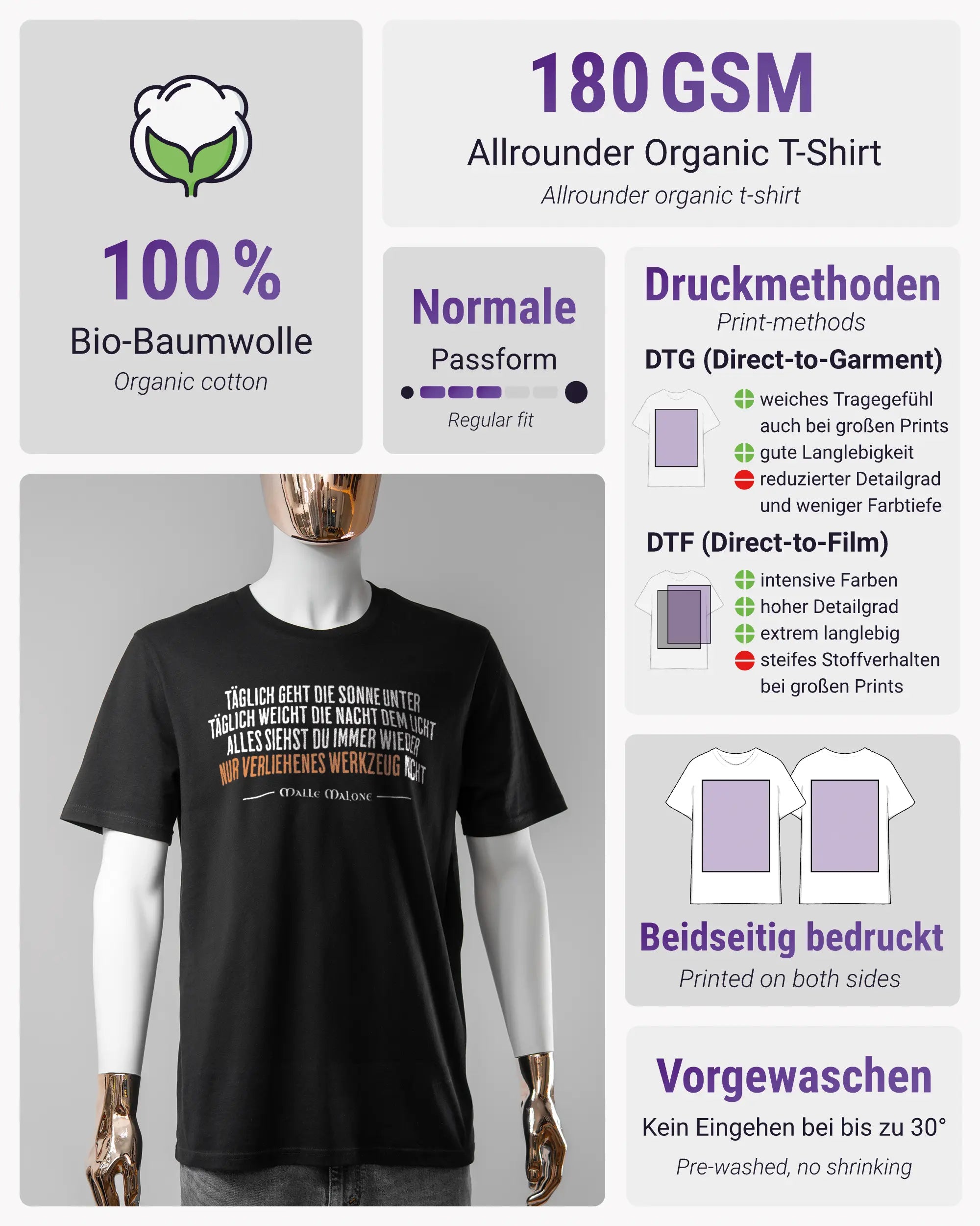 Produktinformationsblatt des Organic Unisex T-Shirt Casual von Maondo mit dem Design Wegzeug vorne in der Farbe Black und in der Größe S