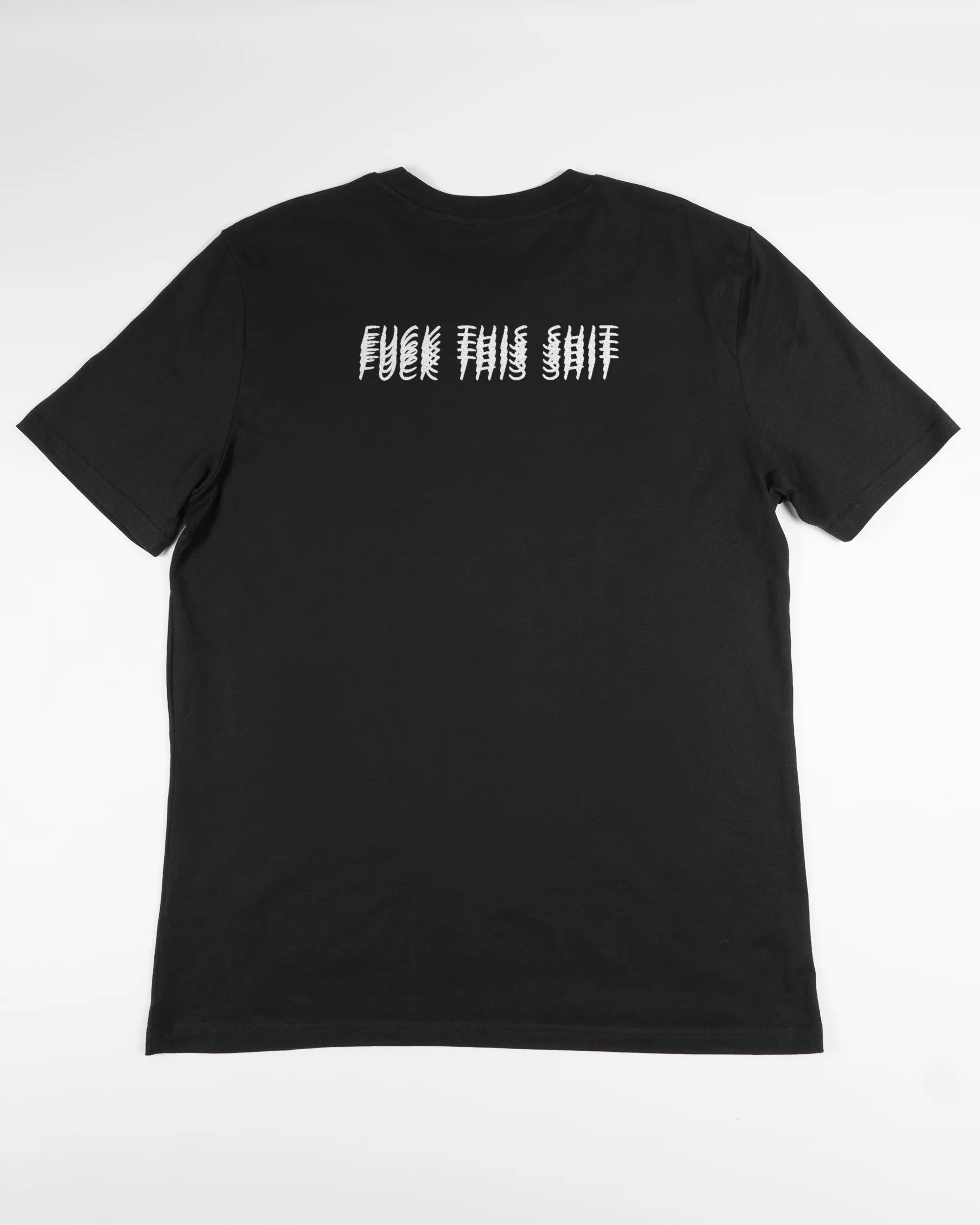 Rückseite des Organic Unisex T-Shirt Casual von Maondo mit dem Design Hidden Message in der Farbe Black und in der Größe L flach auf den Boden gelegt