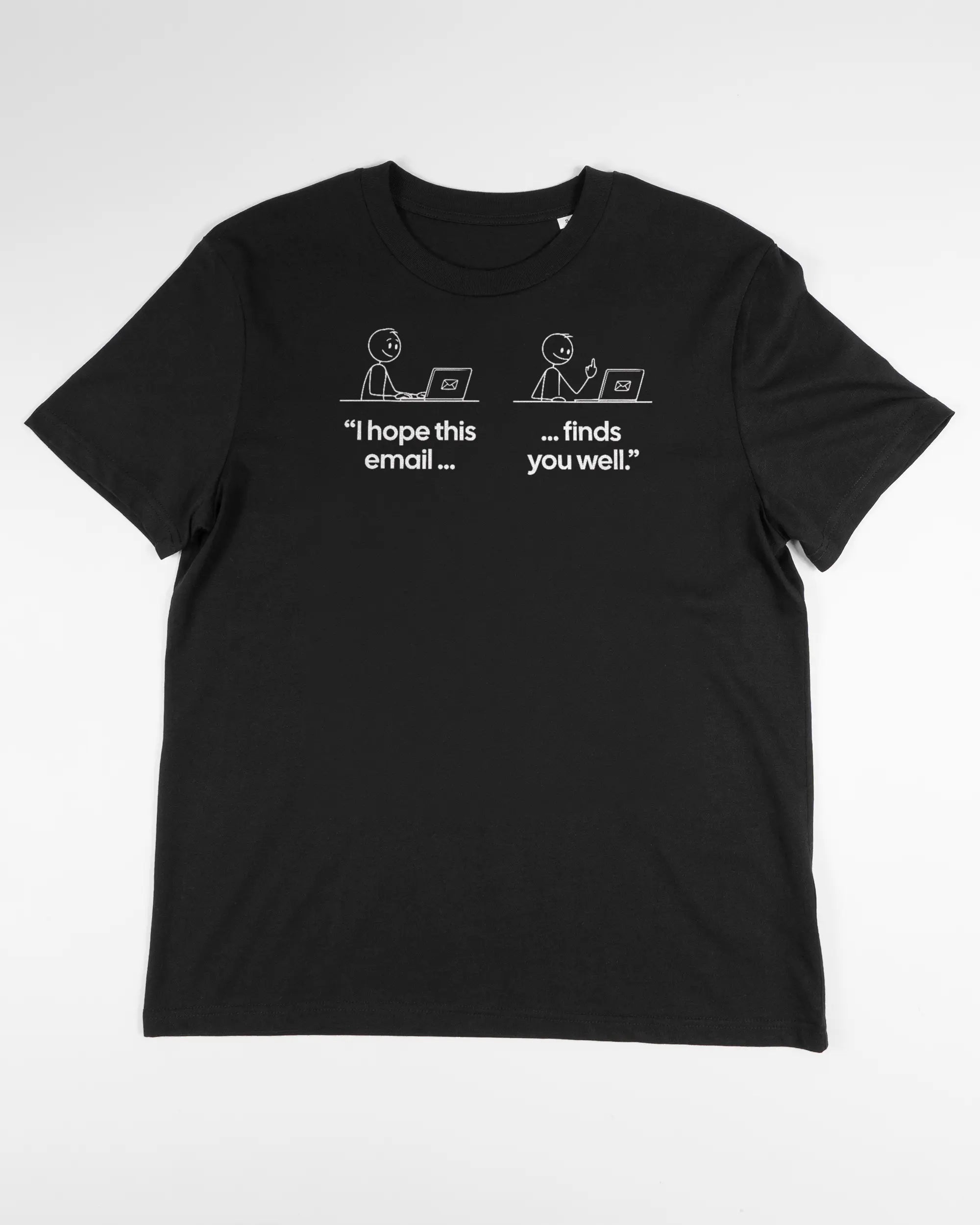 Vorderseite des Organic Unisex T-Shirt Casual von Maondo mit dem Design Found me not well in der Farbe Black und in der Größe S flach auf den Boden gelegt