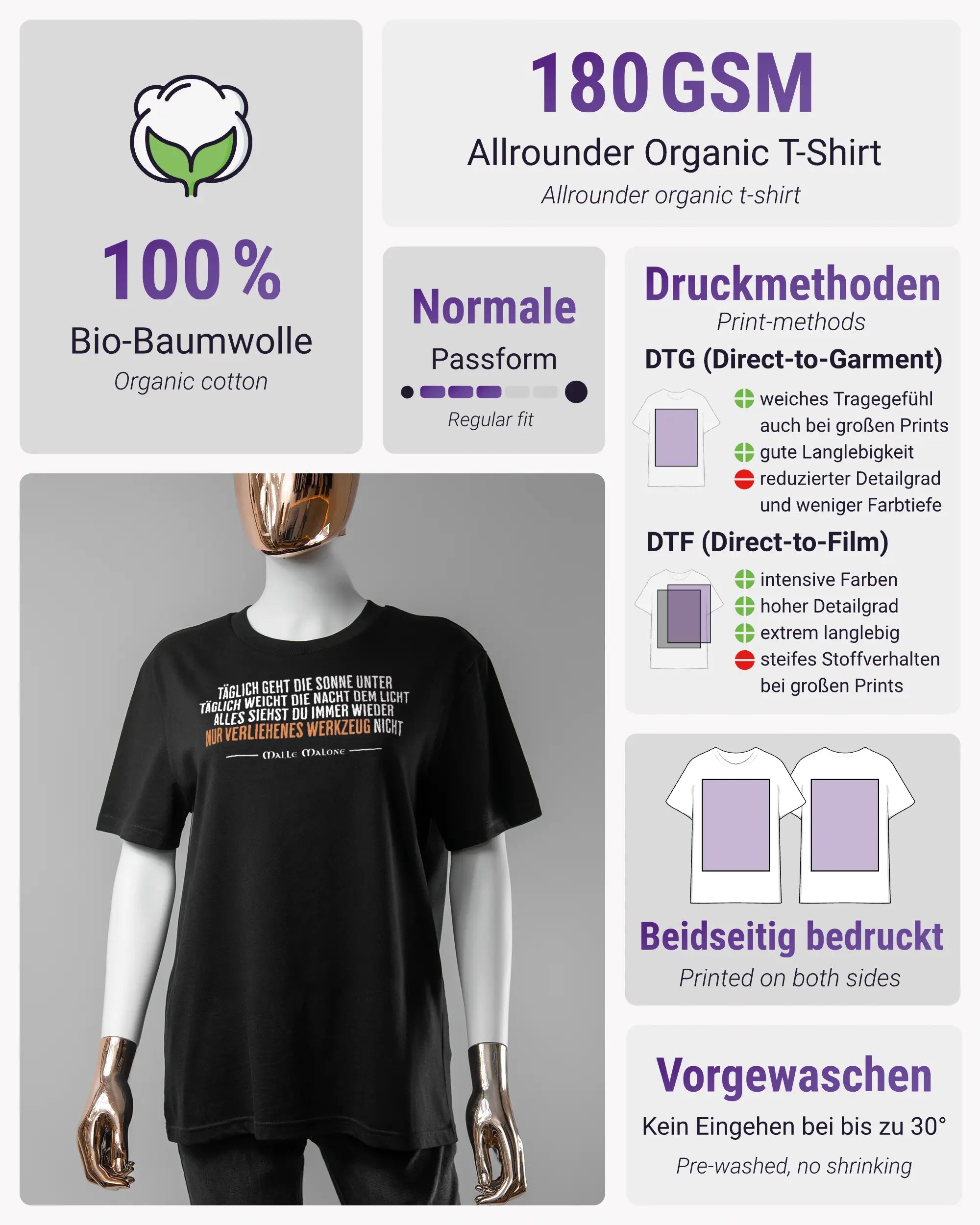 Produktinformationsblatt des Organic Unisex T-Shirt Casual von Maondo mit dem Design Wegzeug vorne in der Farbe Black und in der Größe S