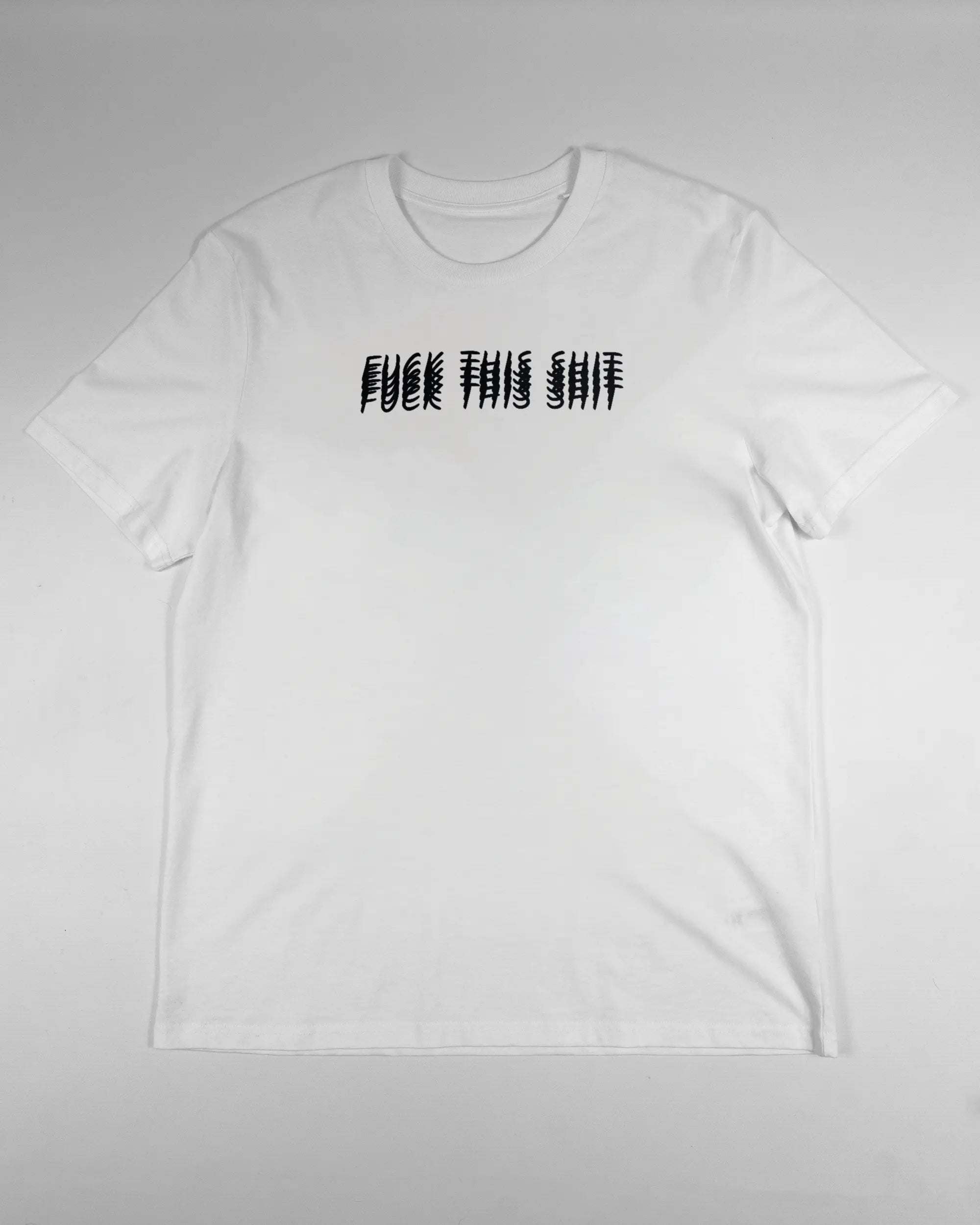 Vorderseite des Organic Unisex T-Shirt Casual von Maondo mit dem Design Hidden Message in der Farbe White und in der Größe L flach auf den Boden gelegt