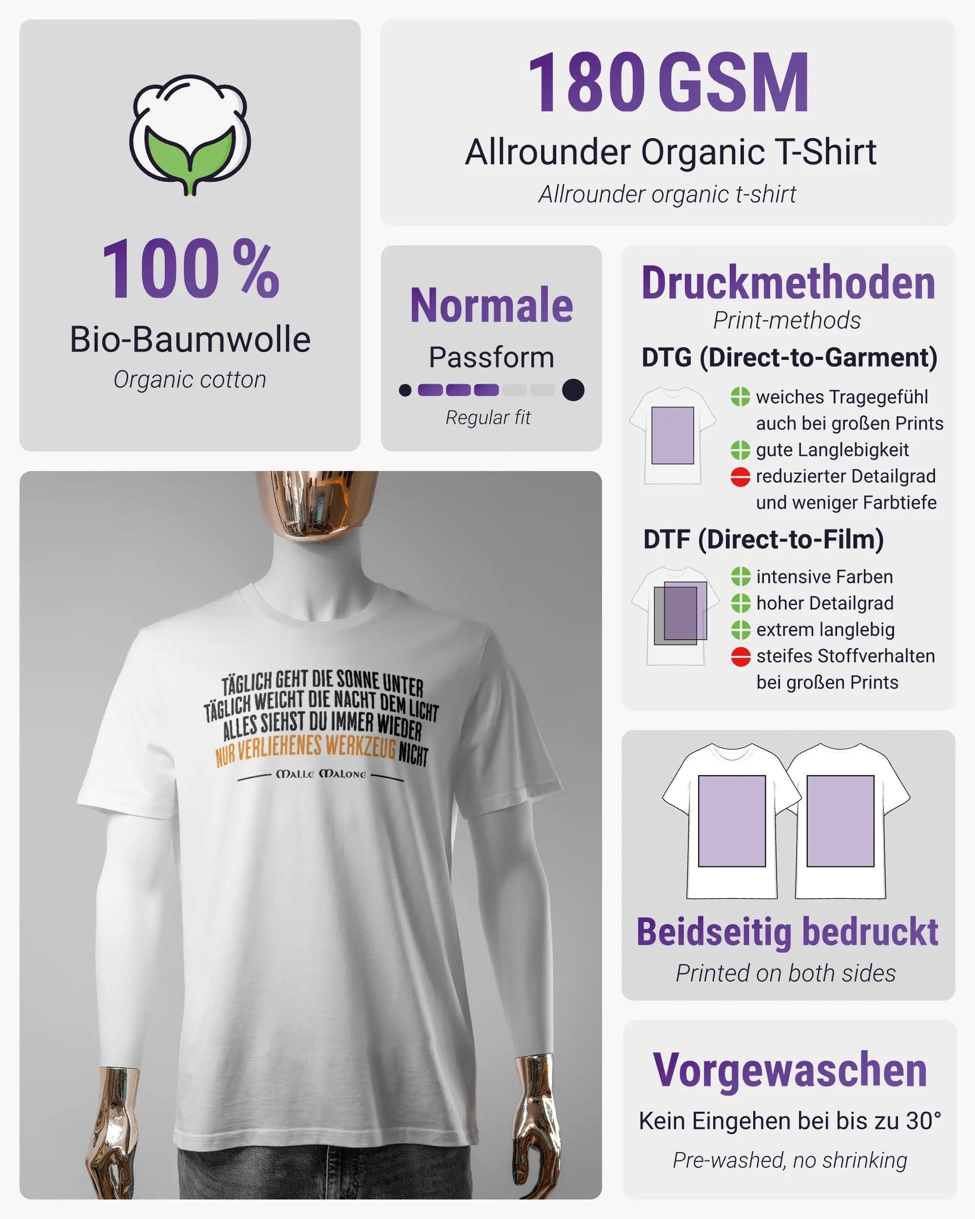Produktinformationsblatt des Organic Unisex T-Shirt Casual von Maondo mit dem Design Wegzeug vorne in der Farbe White und in der Größe S