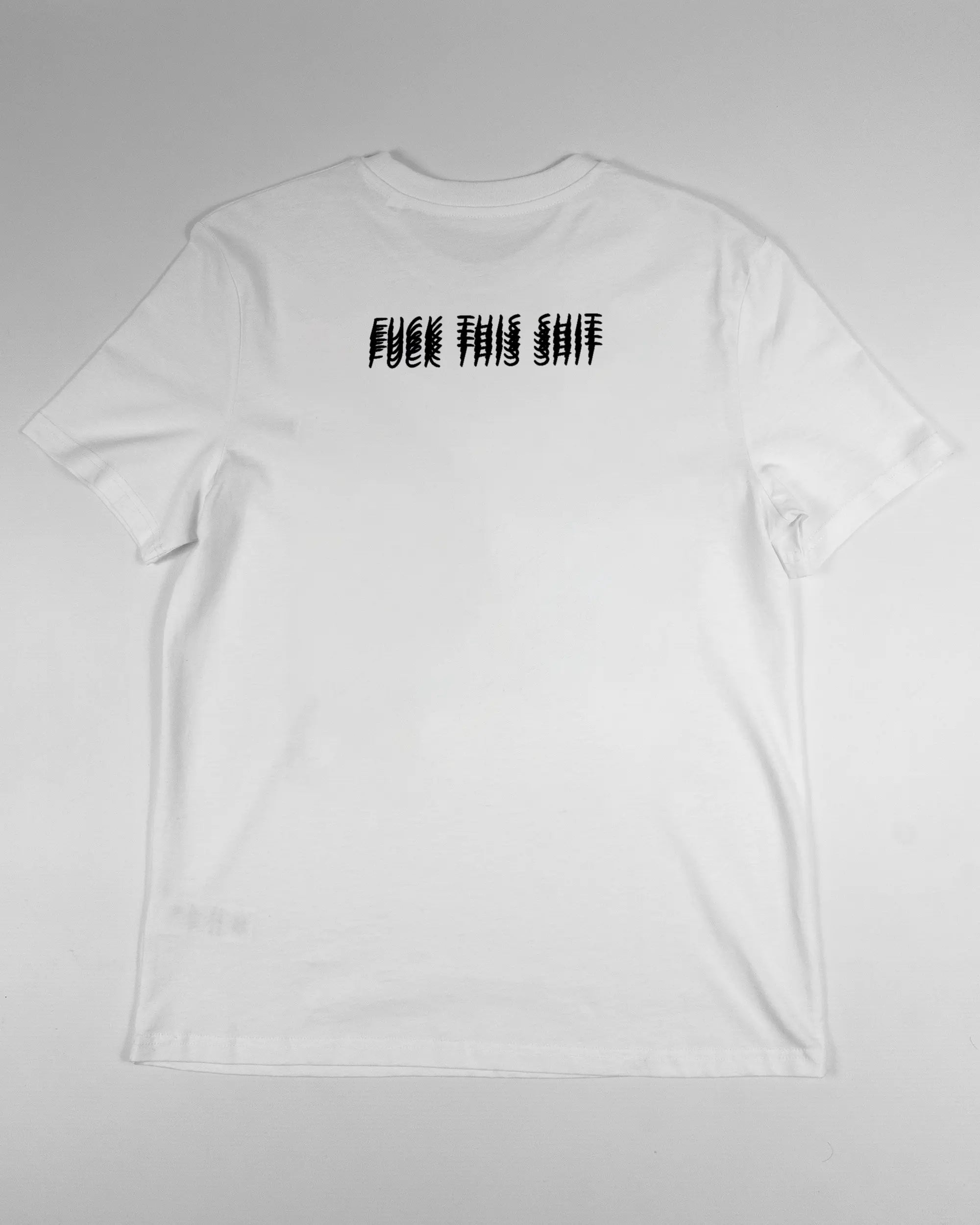 Rückseite des Organic Unisex T-Shirt Casual von Maondo mit dem Design Hidden Message in der Farbe White und in der Größe S flach auf den Boden gelegt