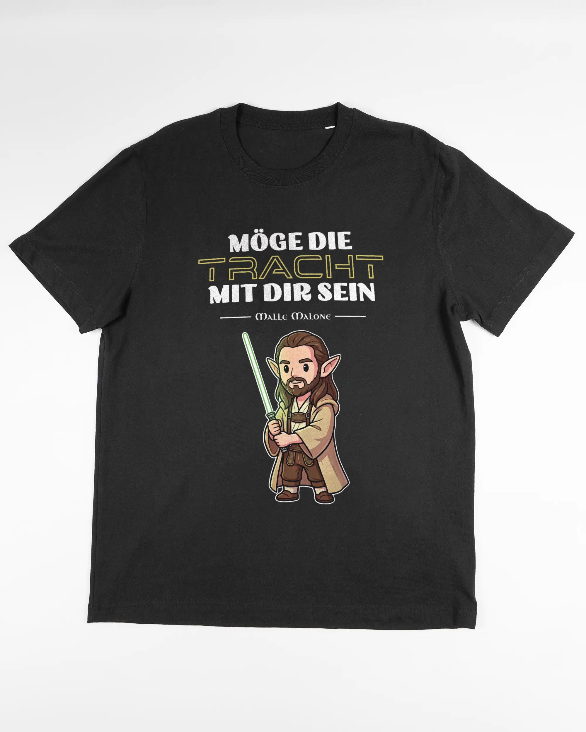 Vorderseite des Organic Unisex T-Shirt Relaxed von Maondo mit dem Design Tracht mit dir in der Farbe Black und in der Größe L flach auf den Boden gelegt