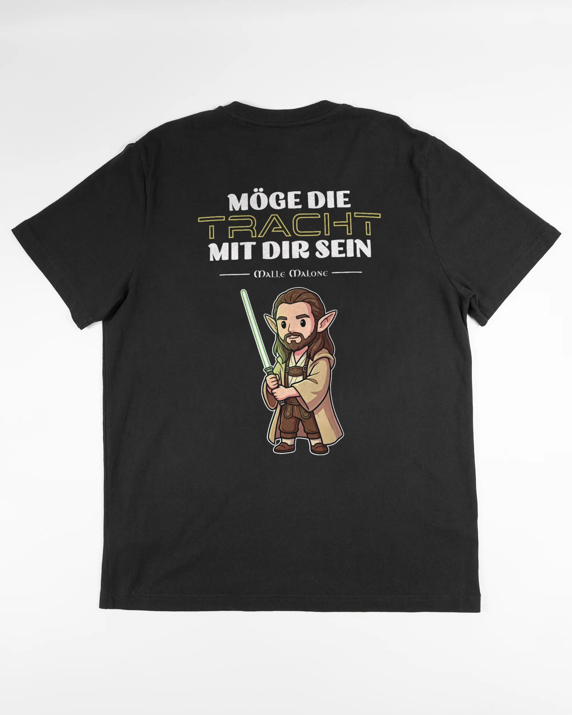 Rückseite des Organic Unisex T-Shirt Relaxed von Maondo mit dem Design Tracht mit dir in der Farbe Black und in der Größe L flach auf den Boden gelegt