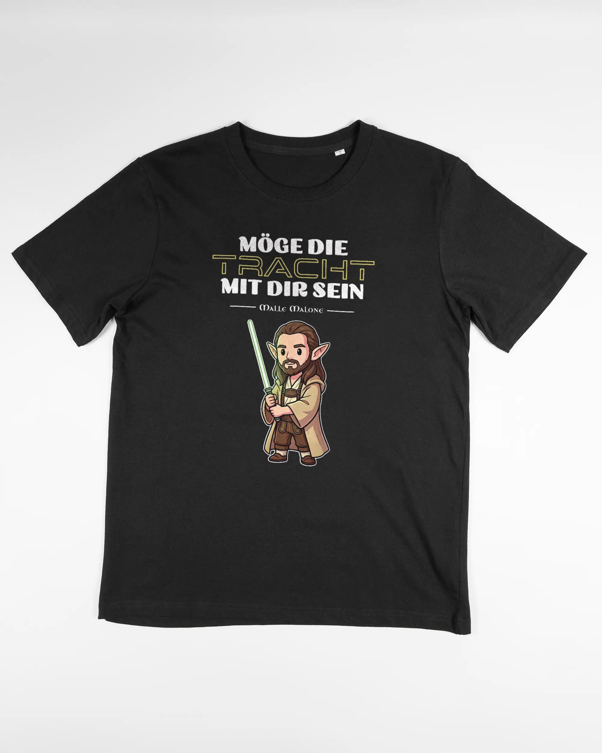 Vorderseite des Organic Unisex T-Shirt Relaxed von Maondo mit dem Design Tracht mit dir in der Farbe Black und in der Größe S flach auf den Boden gelegt