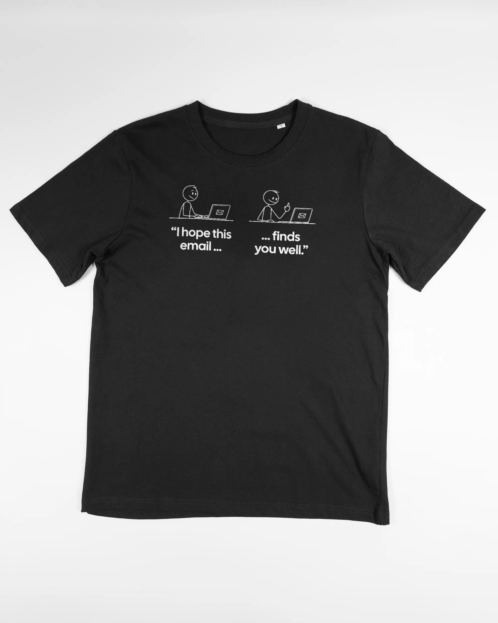 Vorderseite des Organic Unisex T-Shirt Relaxed von Maondo mit dem Design Found me not well in der Farbe Black und in der Größe S flach auf den Boden gelegt