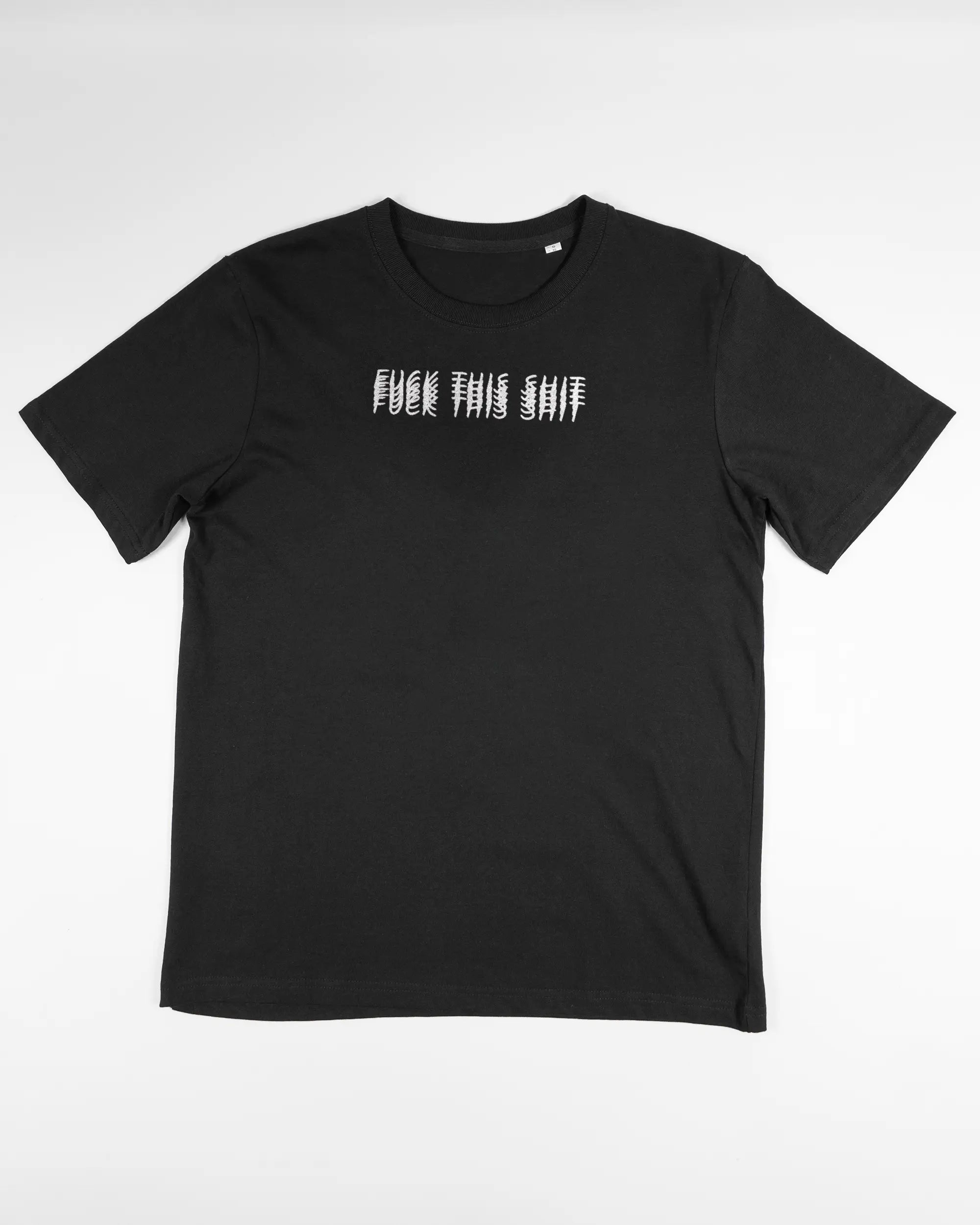 Vorderseite des Organic Unisex T-Shirt Relaxed von Maondo mit dem Design Hidden Message in der Farbe Black und in der Größe S flach auf den Boden gelegt