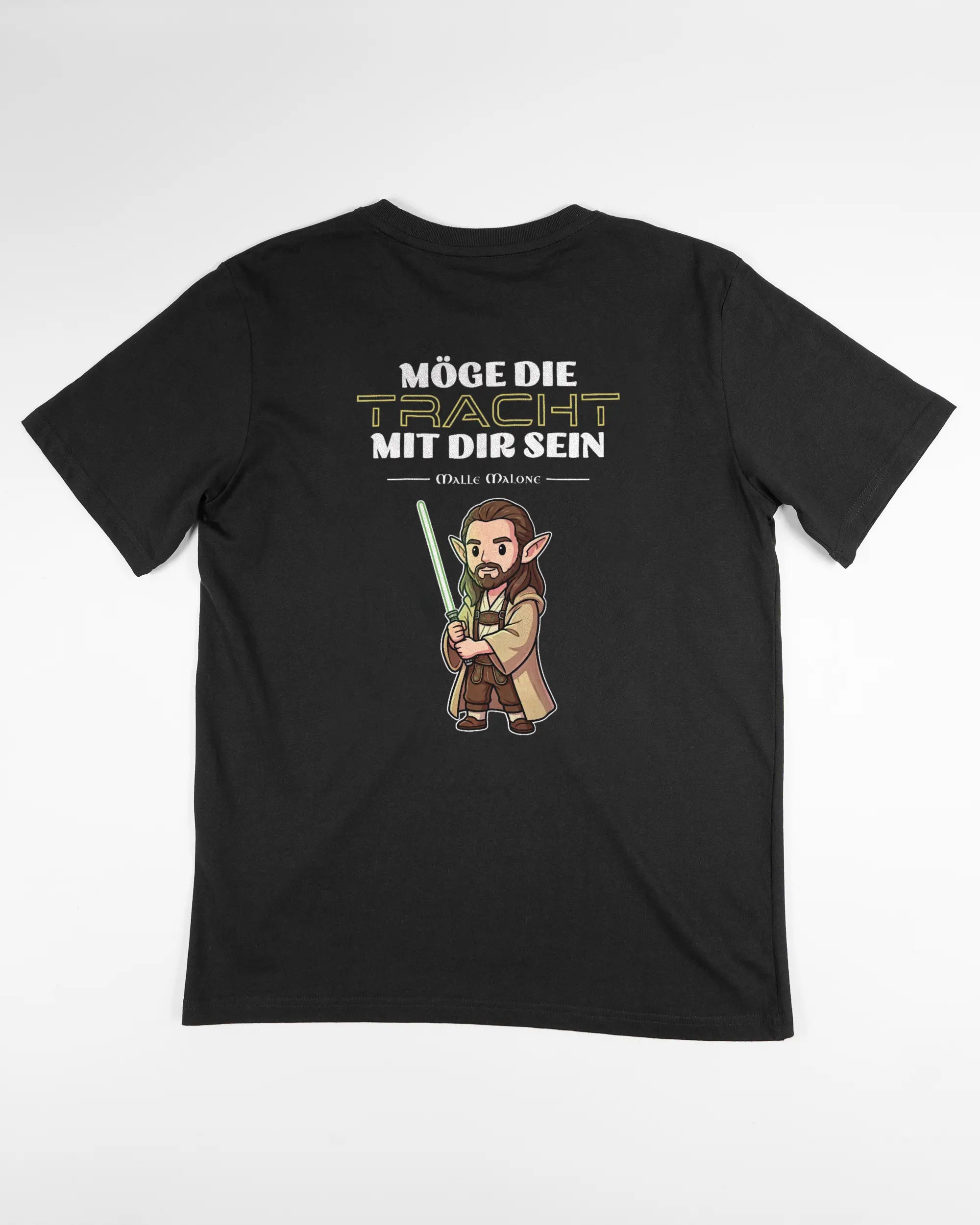 Rückseite des Organic Unisex T-Shirt Relaxed von Maondo mit dem Design Tracht mit dir in der Farbe Black und in der Größe S flach auf den Boden gelegt