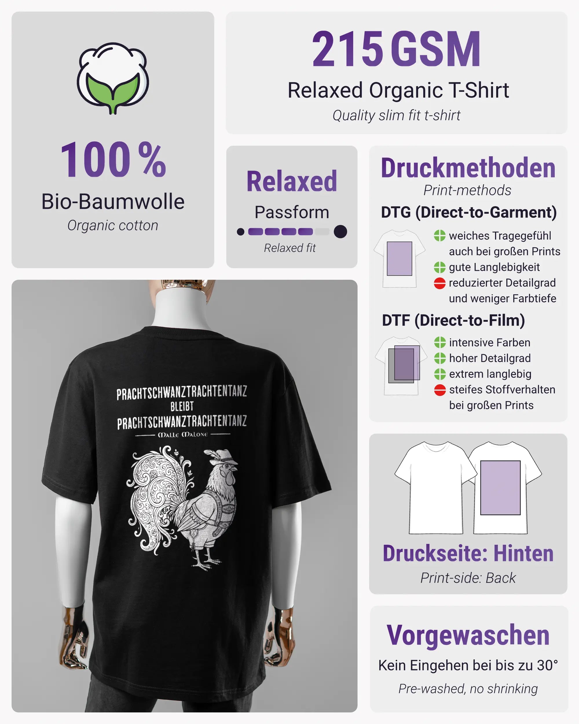 Produktinformationsblatt des Organic Unisex T-Shirt Relaxed von Maondo mit dem Design Trachtentanz hinten in der Farbe Black und in der Größe S