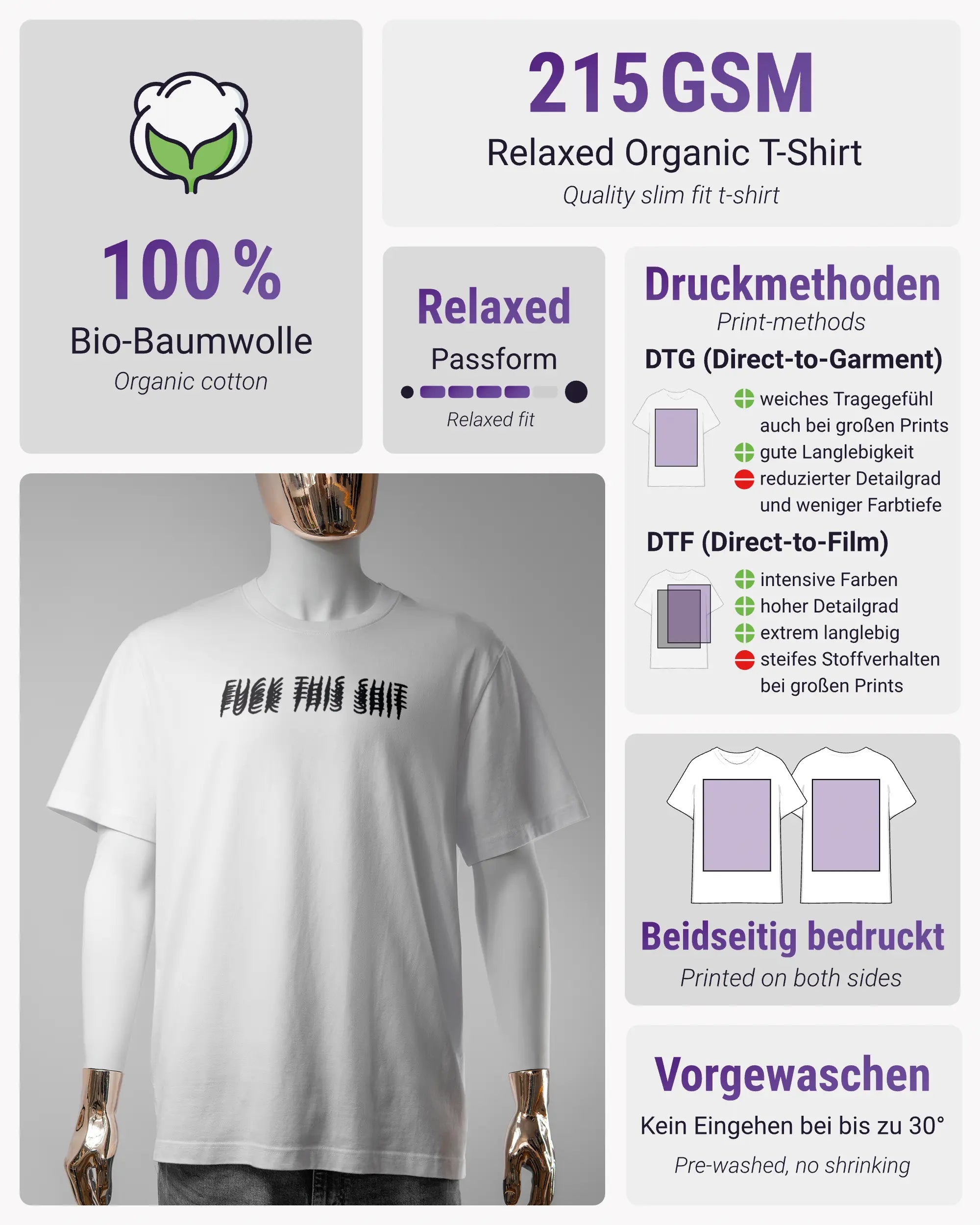 Produktinformationsblatt des Organic Unisex T-Shirt Relaxed von Maondo mit dem Design Hidden Message vorne in der Farbe White und in der Größe S