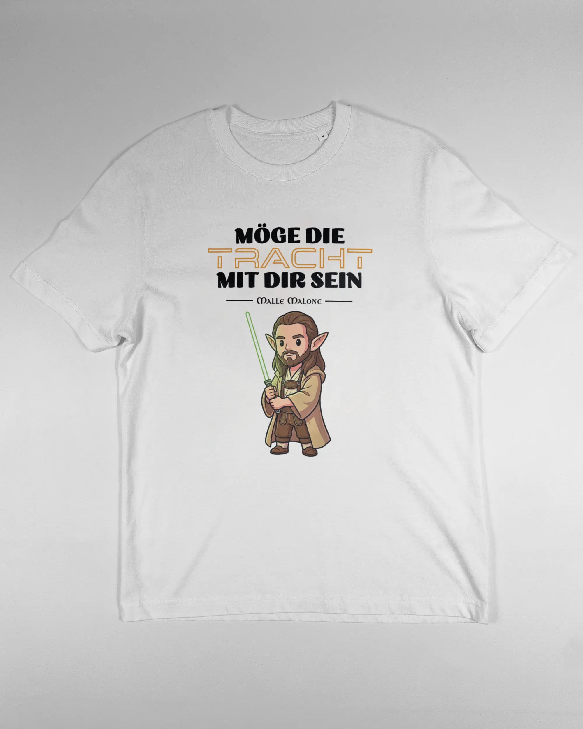 Vorderseite des Organic Unisex T-Shirt Relaxed von Maondo mit dem Design Tracht mit dir in der Farbe White und in der Größe S flach auf den Boden gelegt