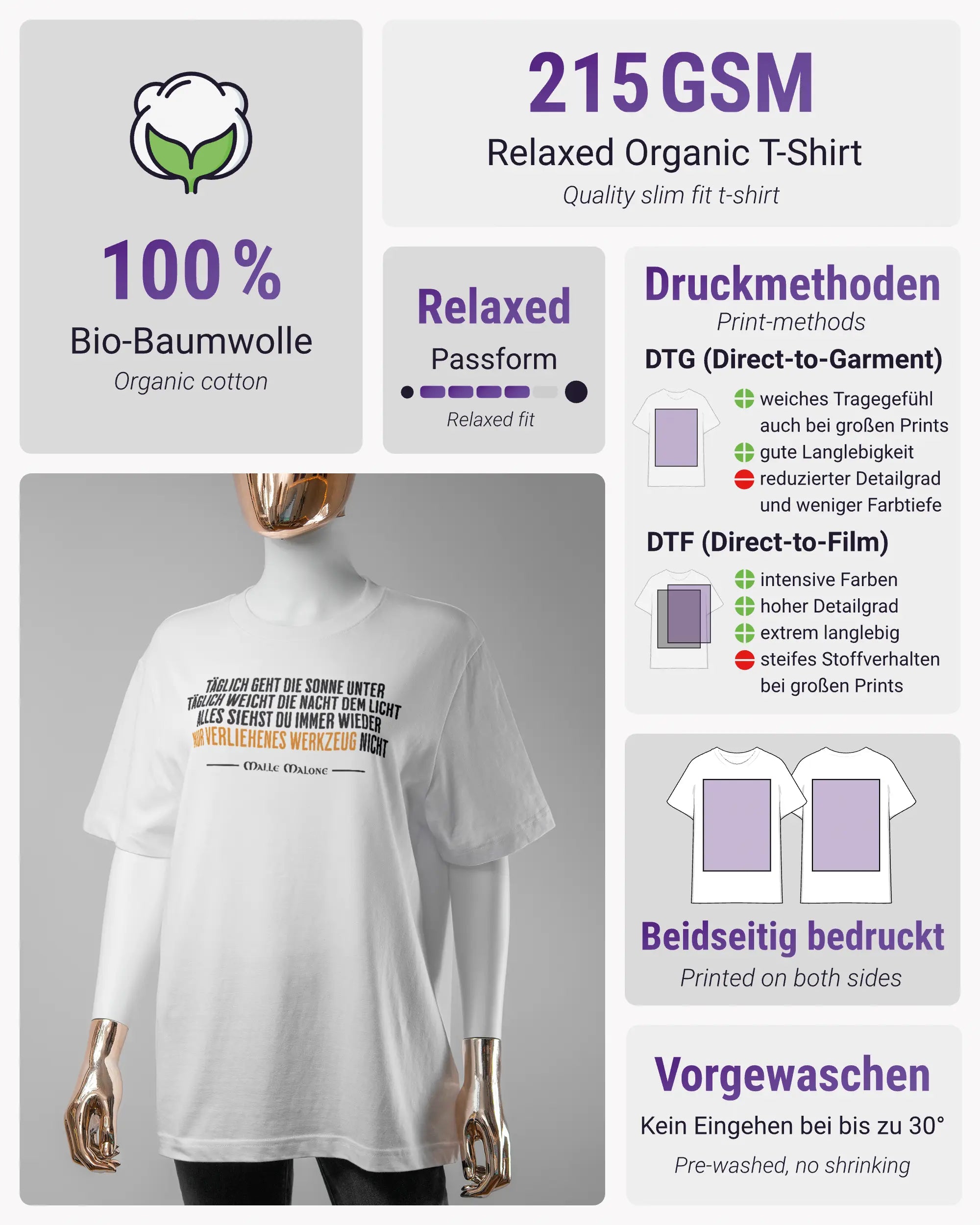 Produktinformationsblatt des Organic Unisex T-Shirt Relaxed von Maondo mit dem Design Wegzeug vorne in der Farbe White und in der Größe S