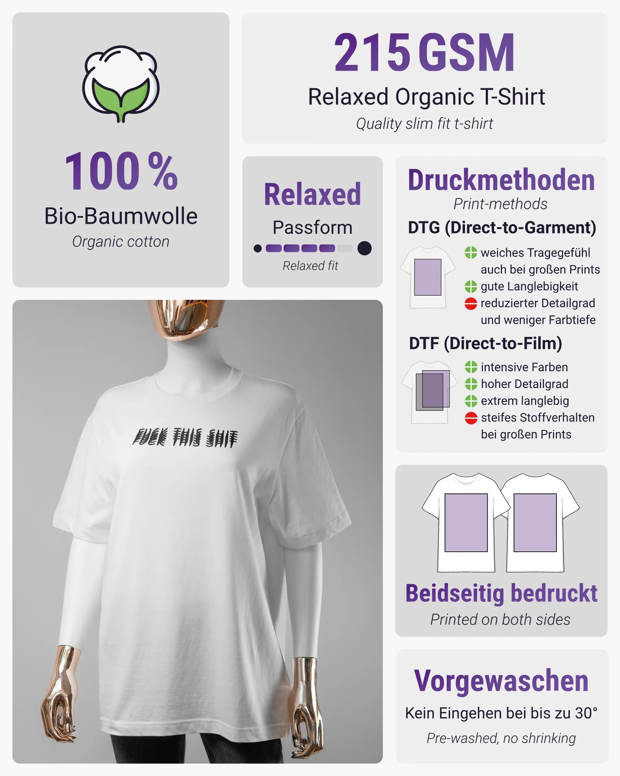 Produktinformationsblatt des Organic Unisex T-Shirt Relaxed von Maondo mit dem Design Hidden Message vorne in der Farbe White und in der Größe S