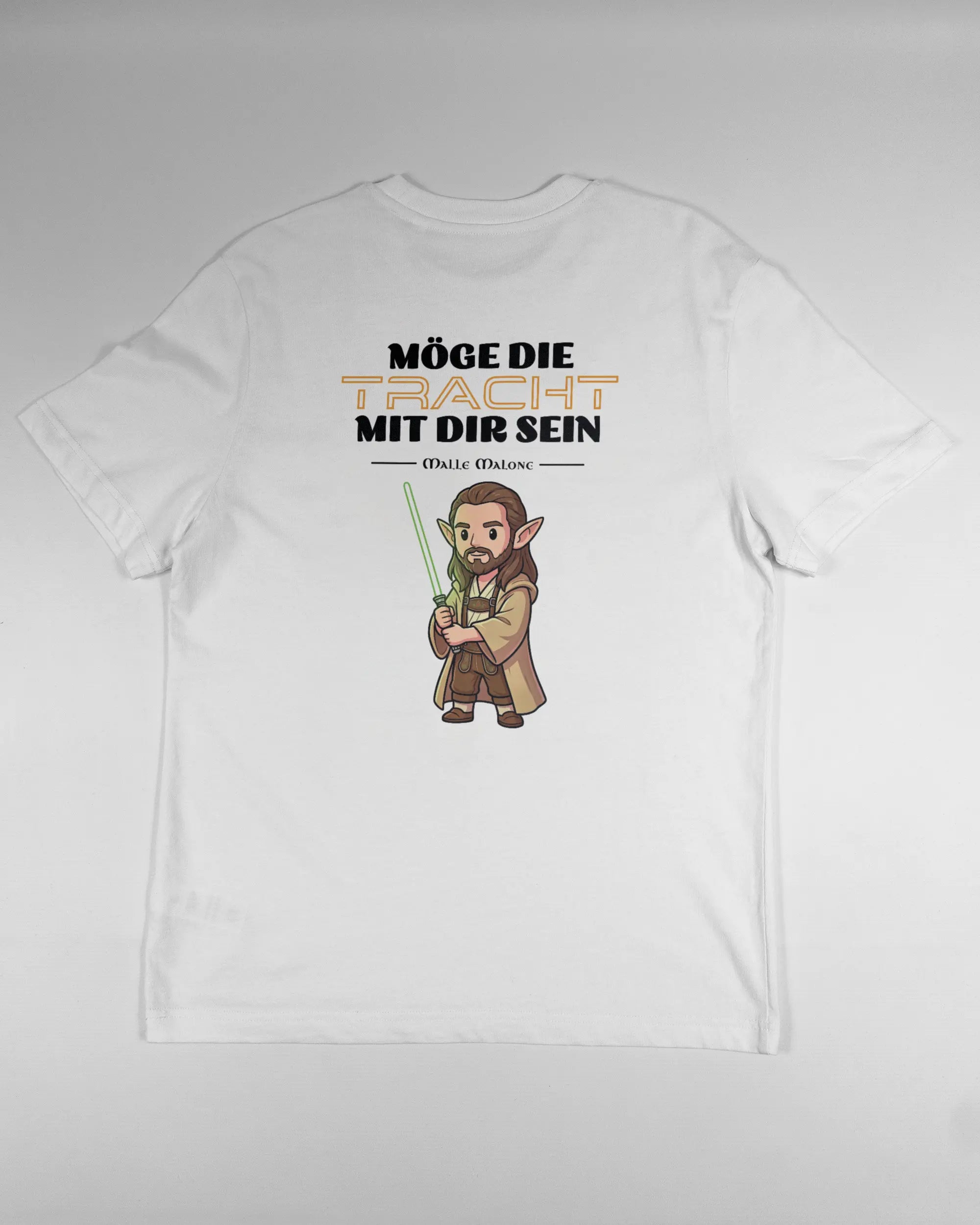 Rückseite des Organic Unisex T-Shirt Relaxed von Maondo mit dem Design Tracht mit dir in der Farbe White und in der Größe S flach auf den Boden gelegt