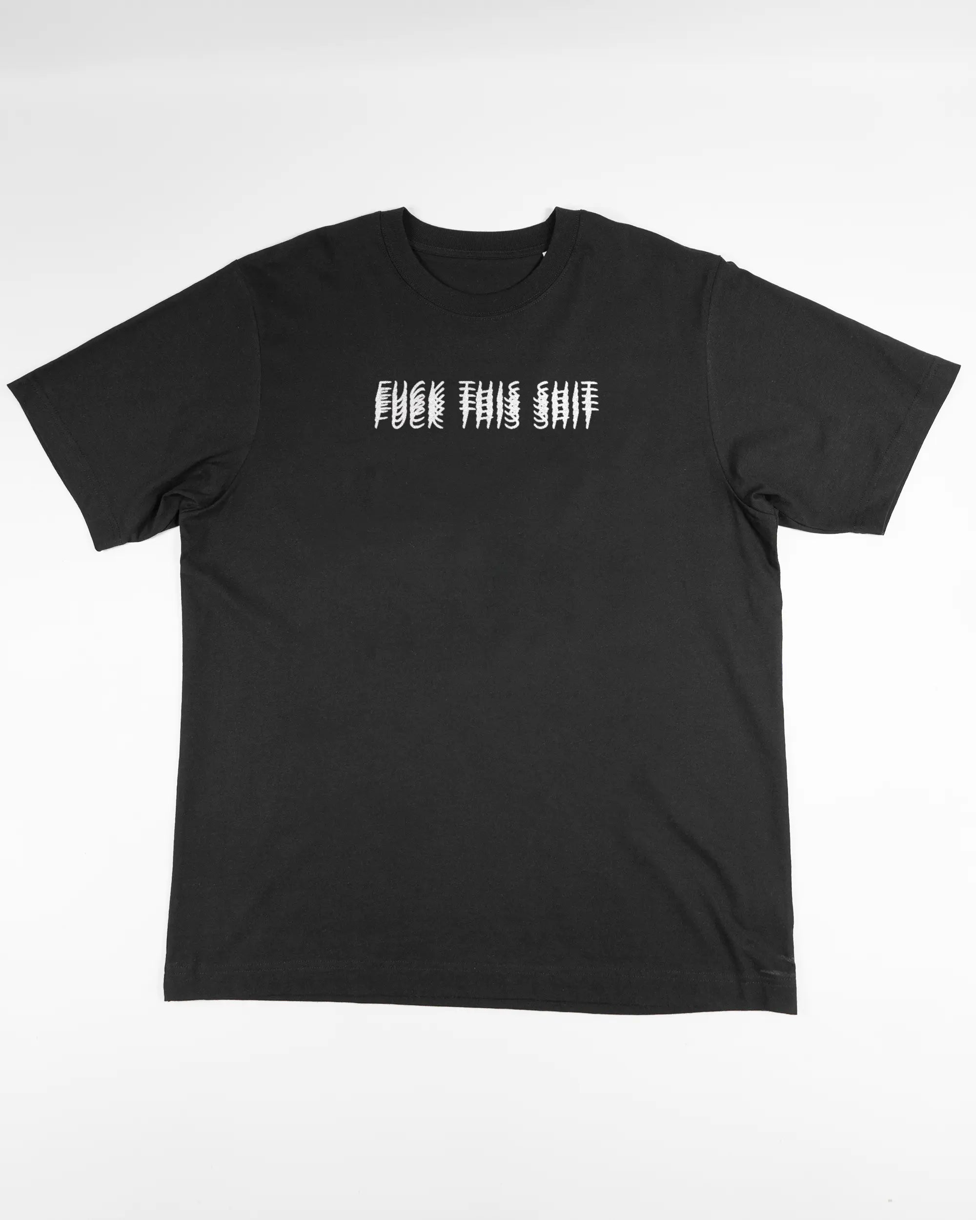 Vorderseite des Organic Unisex T-Shirt Heavy Oversized von Maondo mit dem Design Hidden Message in der Farbe Black und in der Größe L flach auf den Boden gelegt