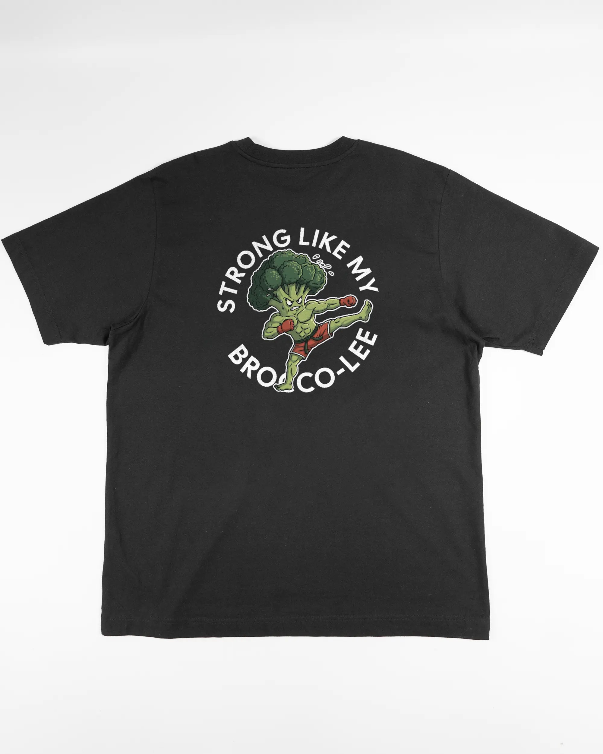 Rückseite des Organic Unisex T-Shirt Heavy Oversized von Maondo mit dem Design Brocco-Lee in der Farbe Black und in der Größe L flach auf den Boden gelegt