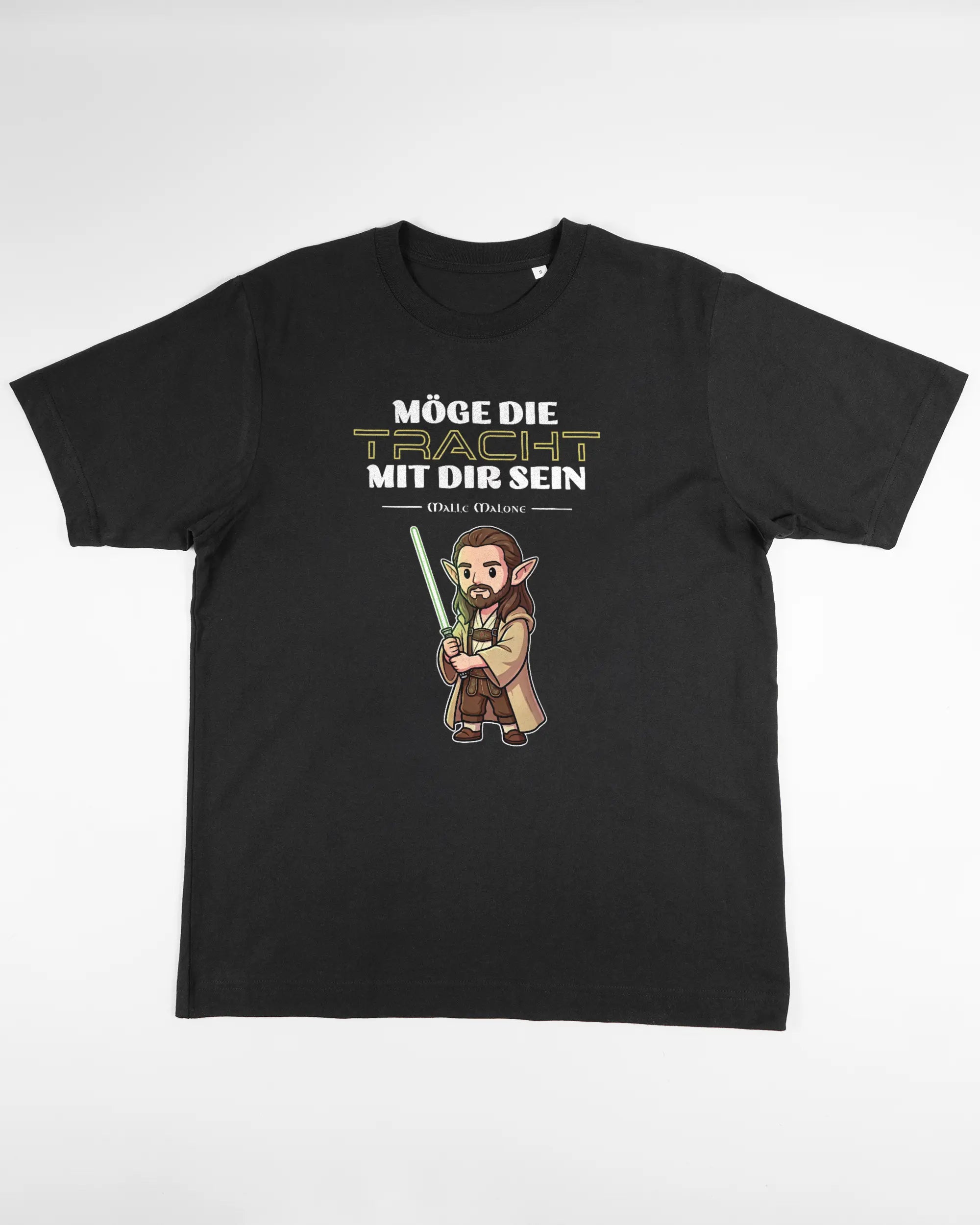Vorderseite des Organic Unisex T-Shirt Heavy Oversized von Maondo mit dem Design Tracht mit dir in der Farbe Black und in der Größe S flach auf den Boden gelegt