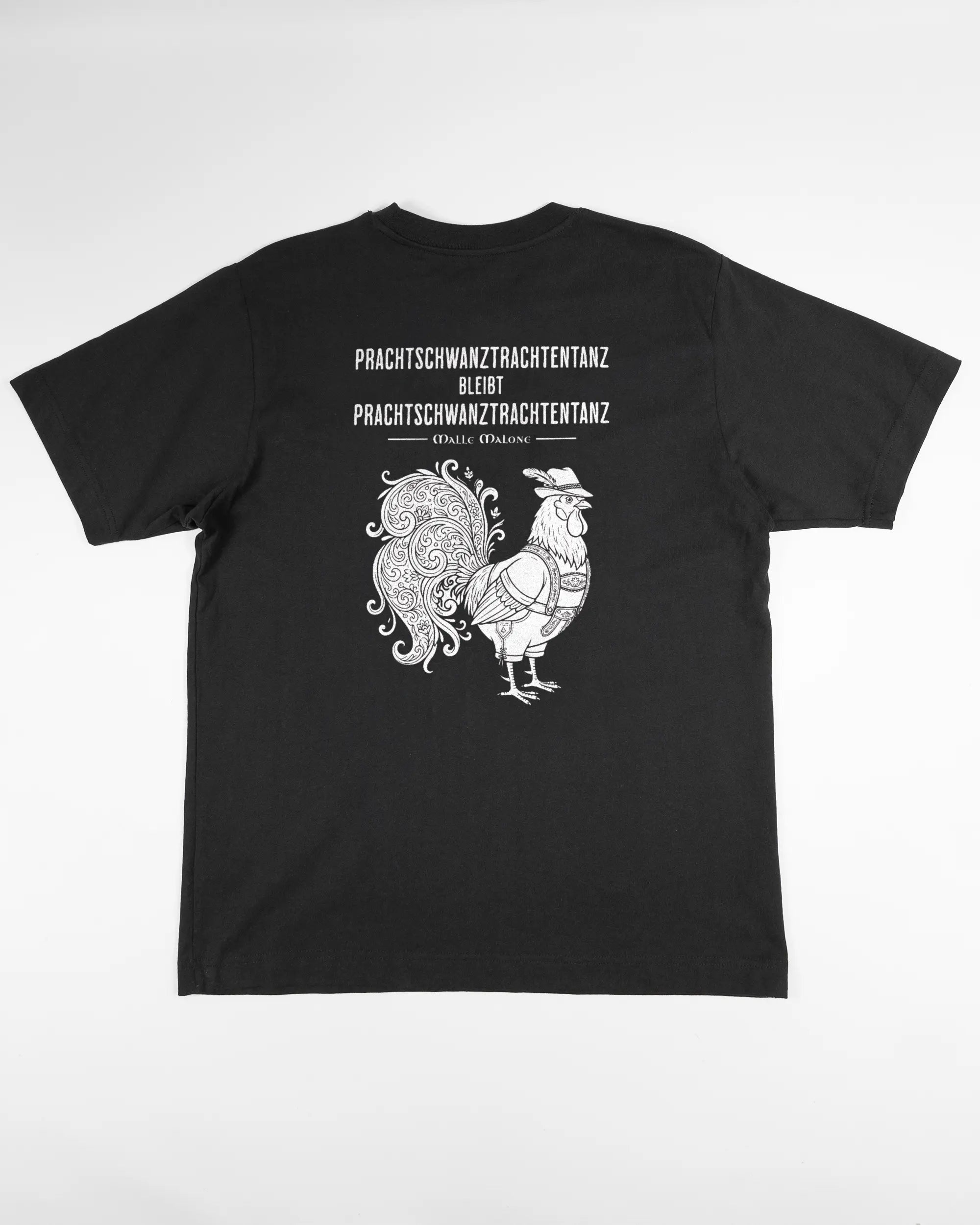Rückseite des Organic Unisex T-Shirt Heavy Oversized von Maondo mit dem Design Trachtentanz in der Farbe Black und in der Größe S flach auf den Boden gelegt