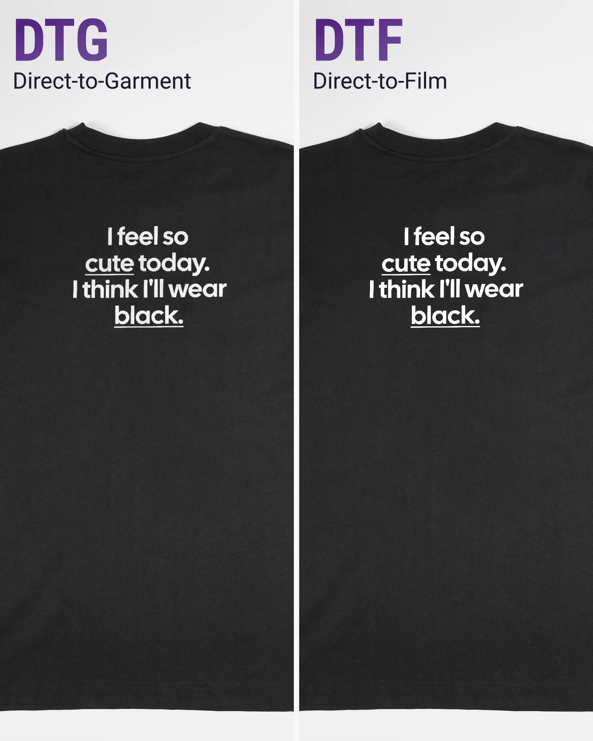 Vergleich der Rückseiten des Organic Unisex T-Shirt Heavy Oversized von Maondo mit dem Design Colorful Day in der Farbe Black und in der Größe S links mit dem Direct-to-Garment und rechts mit dem Direct-to-Film Verfahren