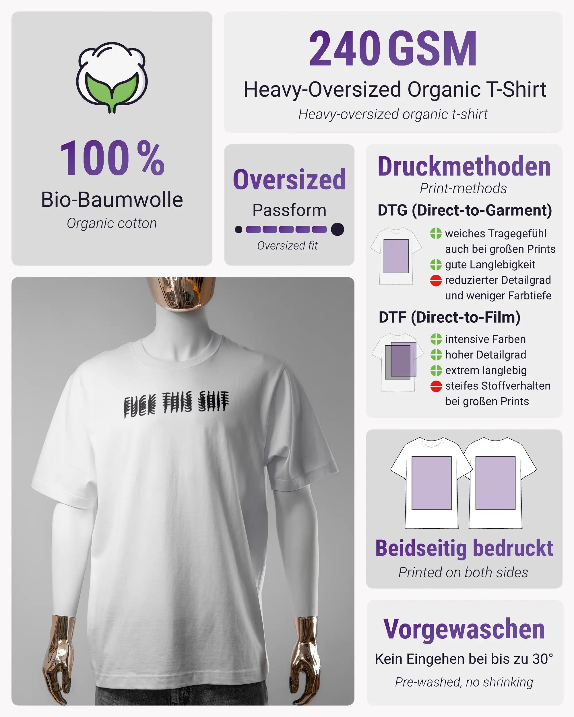 Produktinformationsblatt des Organic Unisex T-Shirt Heavy Oversized von Maondo mit dem Design Hidden Message vorne in der Farbe White und in der Größe S
