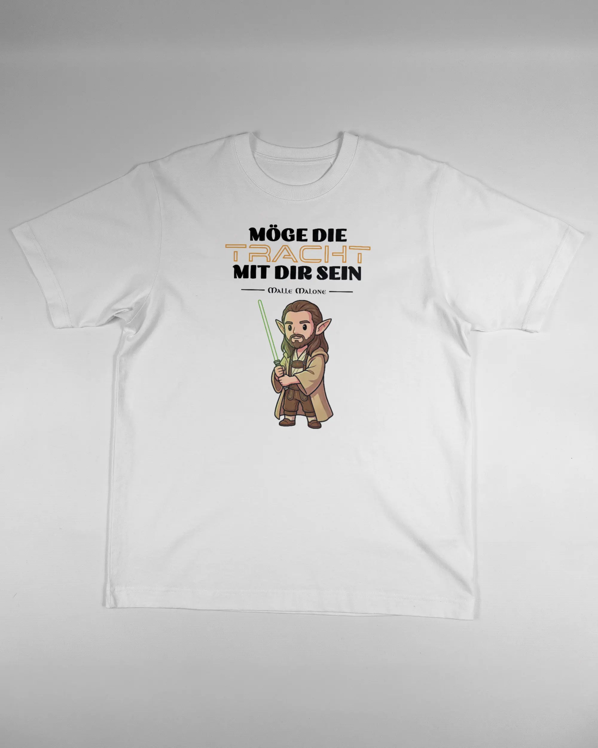 Vorderseite des Organic Unisex T-Shirt Heavy Oversized von Maondo mit dem Design Tracht mit dir in der Farbe White und in der Größe S flach auf den Boden gelegt