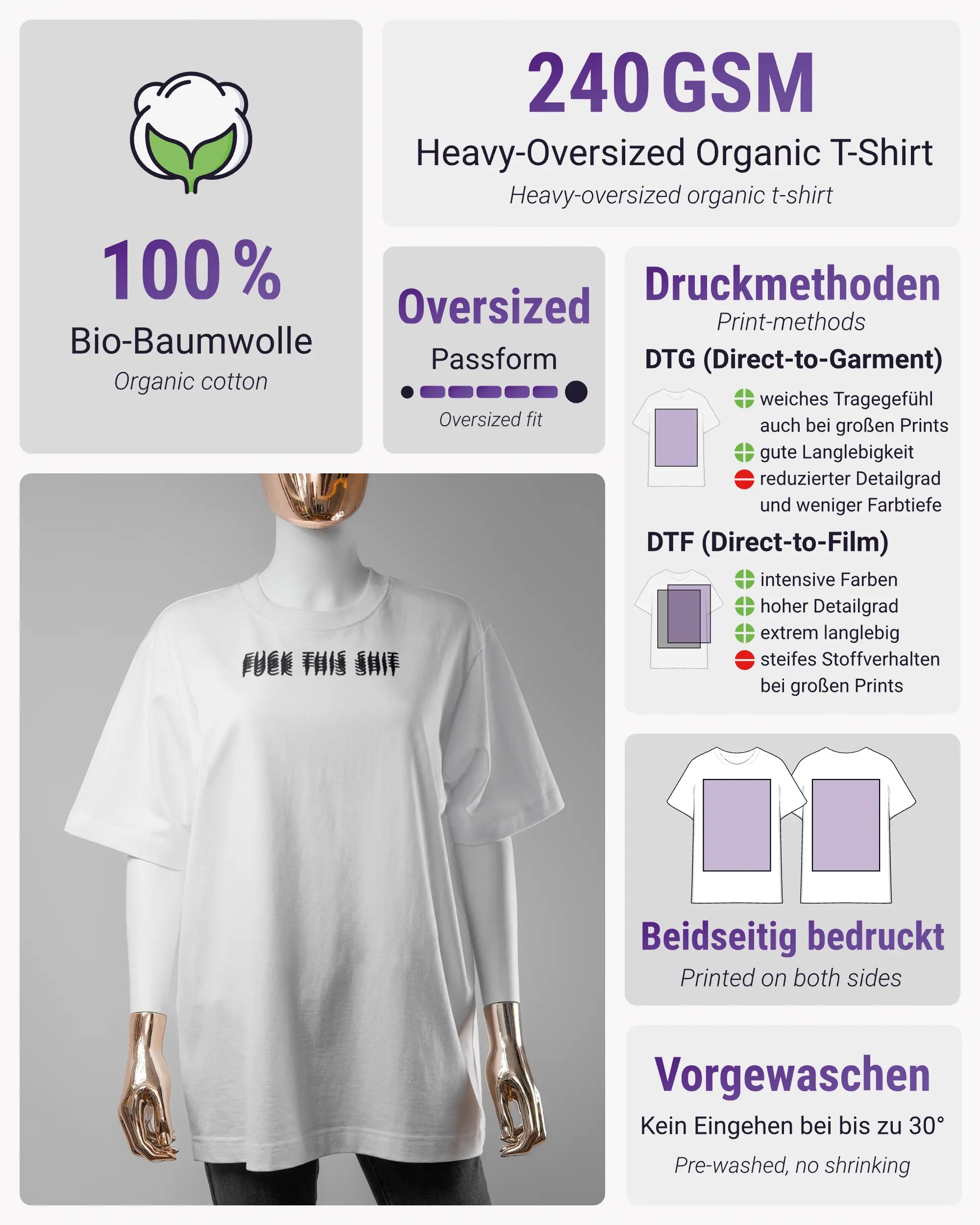 Produktinformationsblatt des Organic Unisex T-Shirt Heavy Oversized von Maondo mit dem Design Hidden Message vorne in der Farbe White und in der Größe S