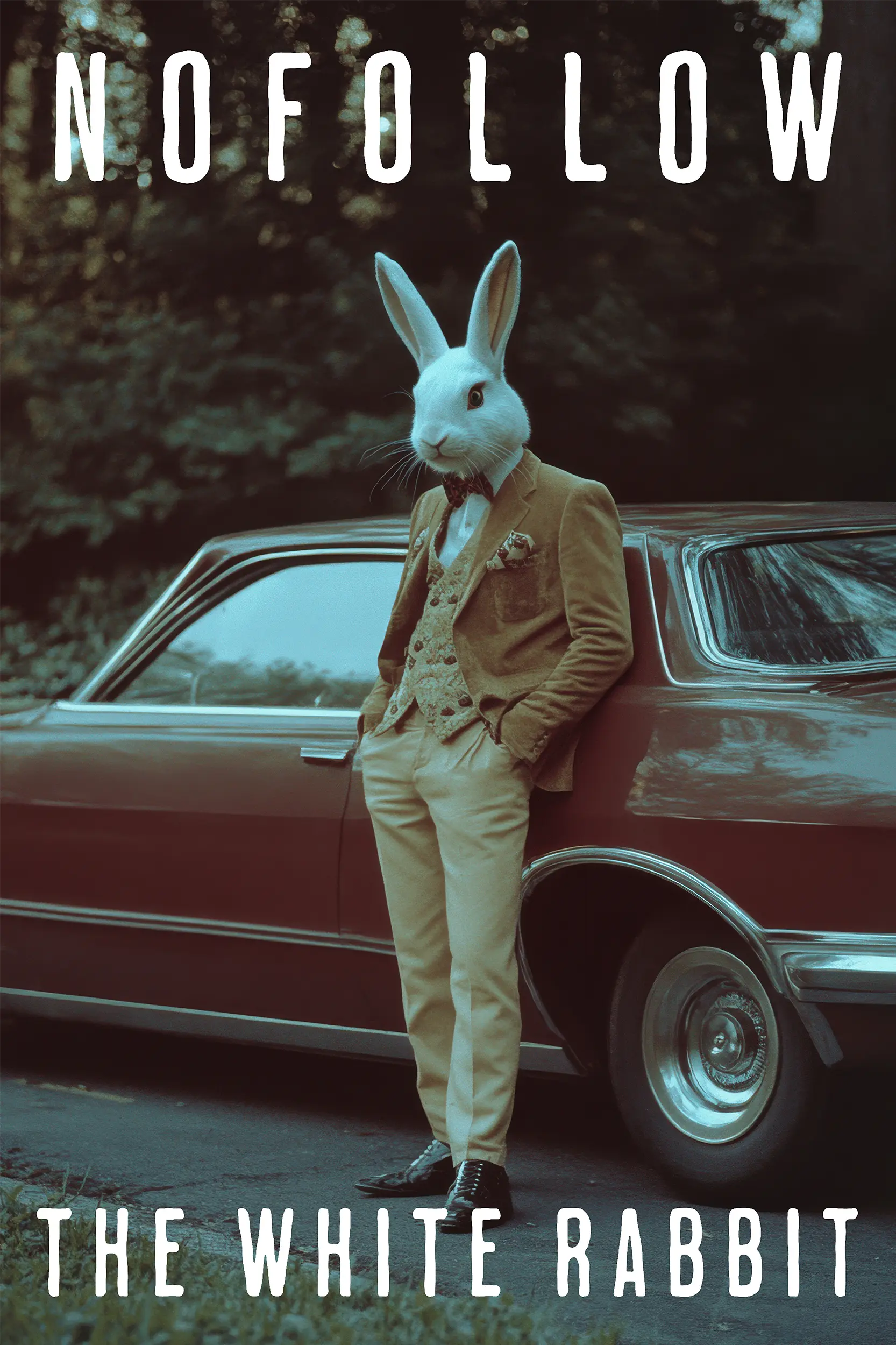 Frontalansicht des Poster Plate Designs Nofollow the White Rabbit in der Originaldatei