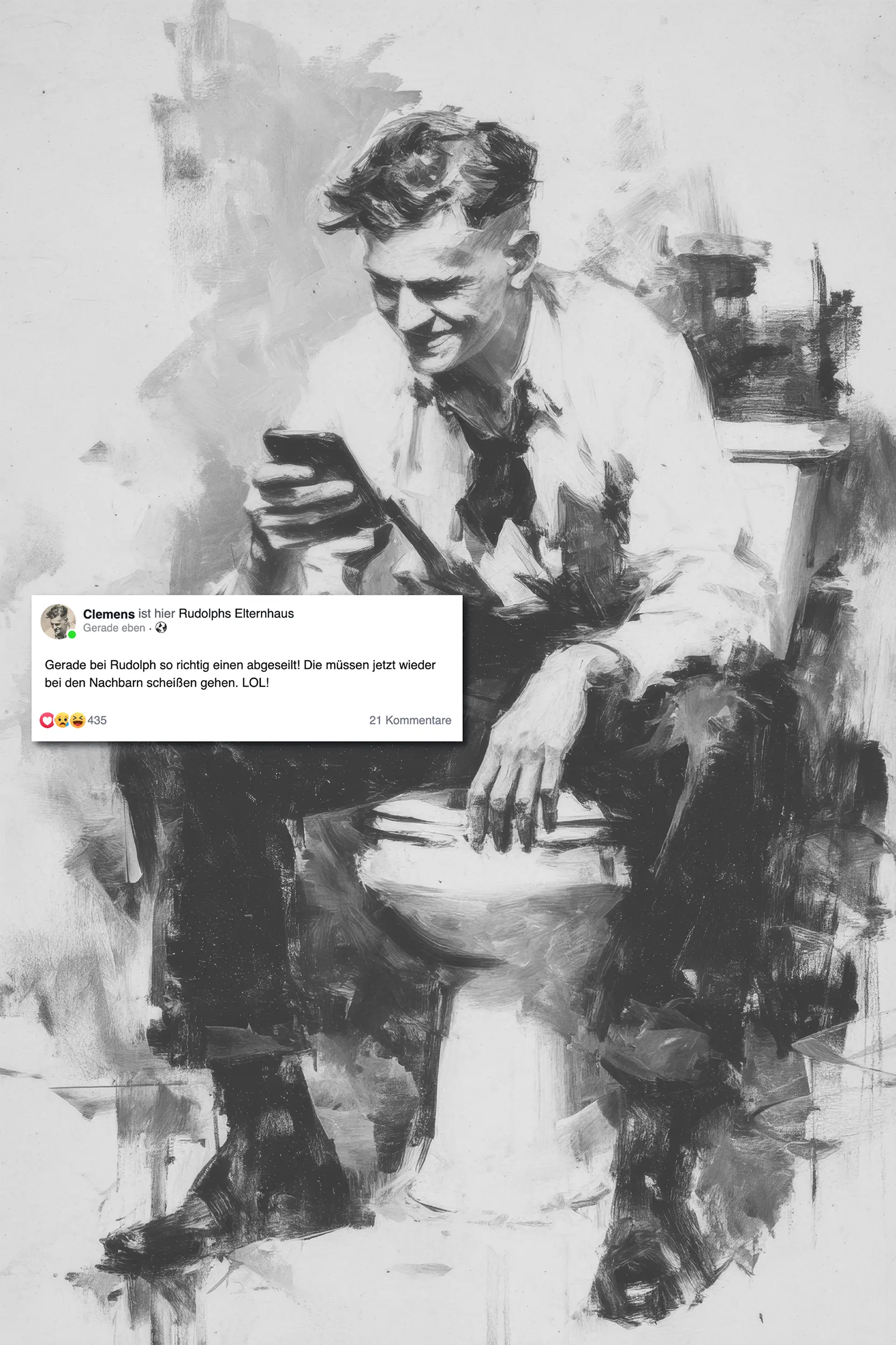 Frontalansicht des Poster Plate Designs Clemens kackt in der Originaldatei