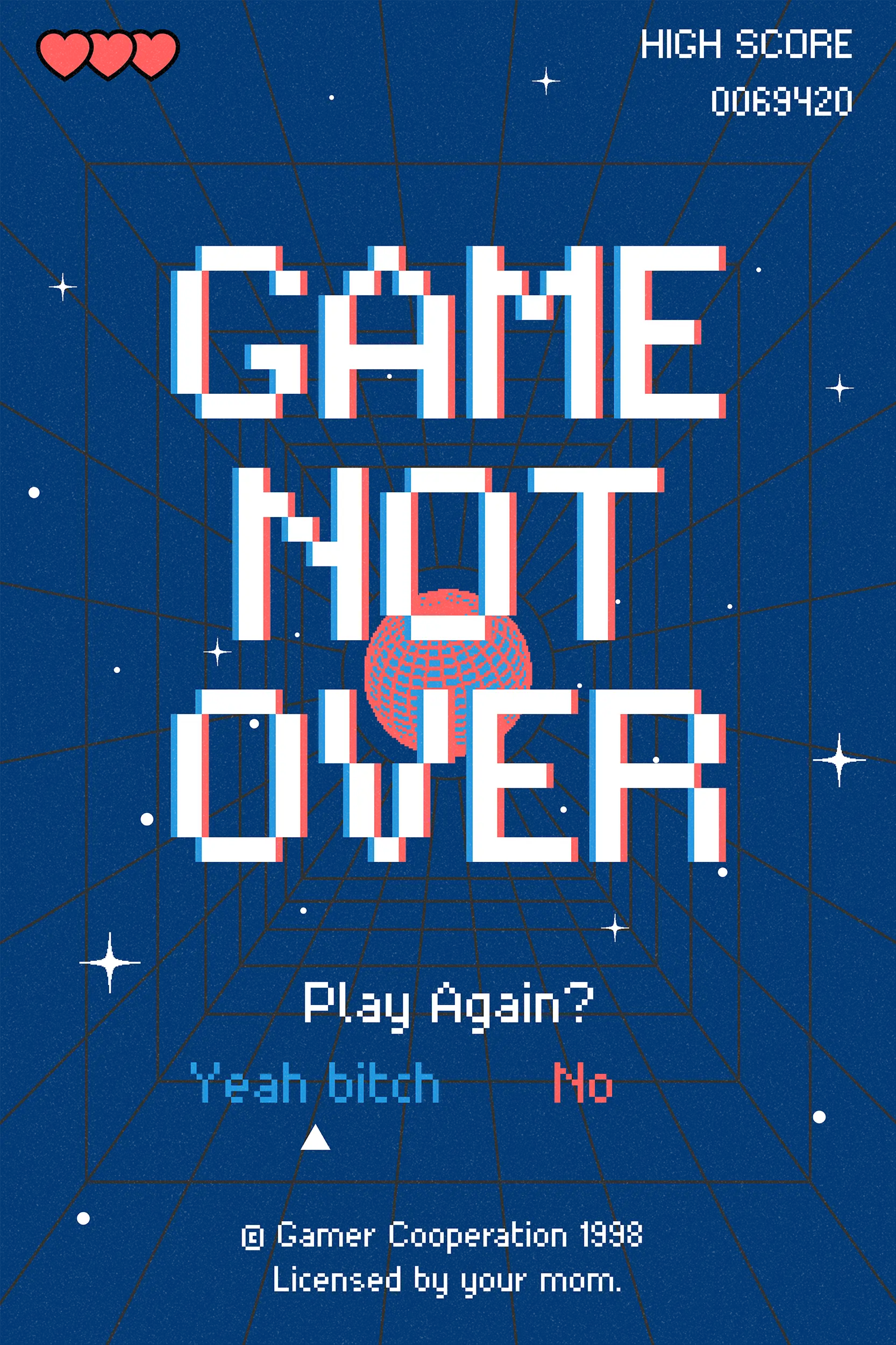 Frontalansicht des Poster Plate Designs Game not over in der Originaldatei