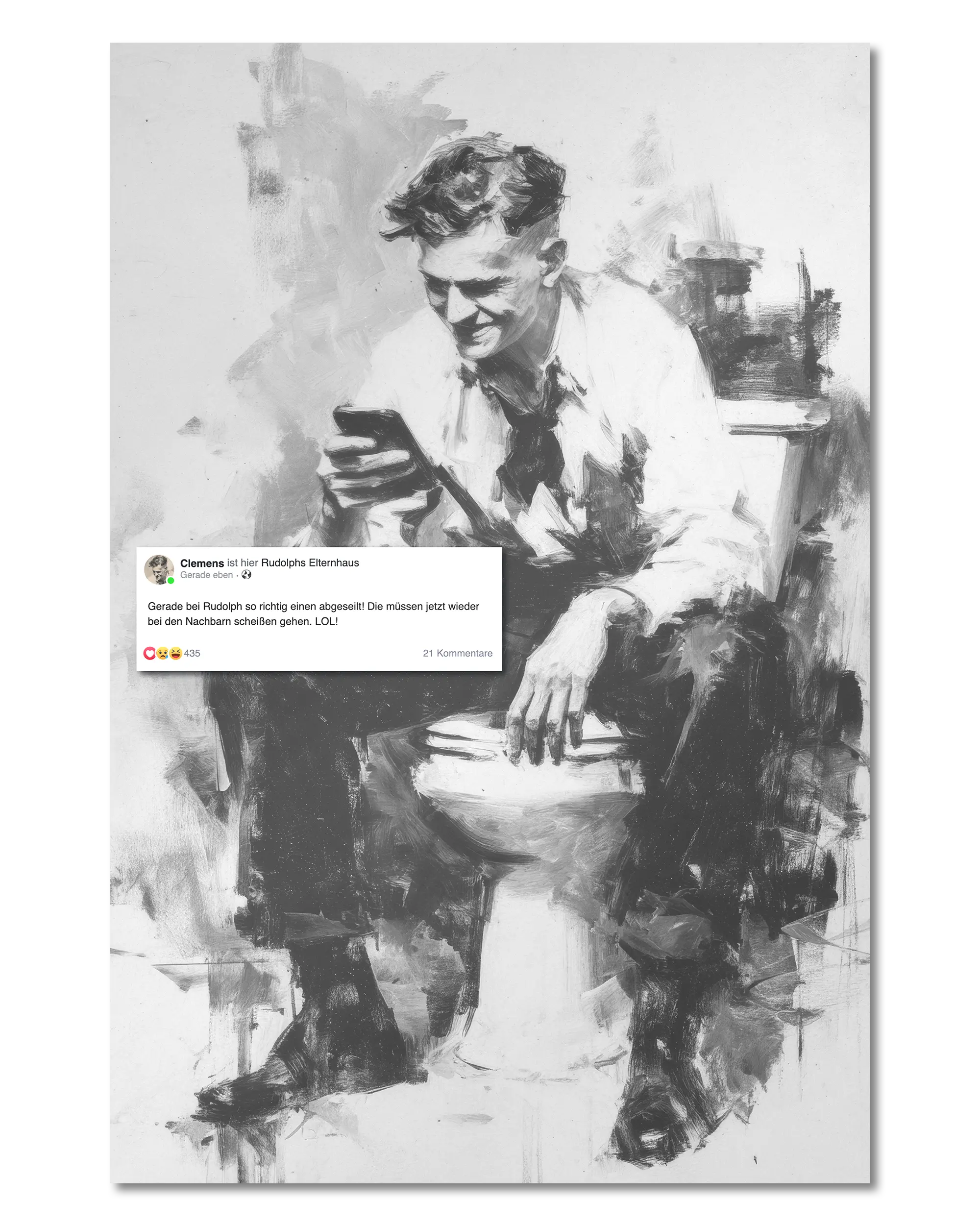 Frontalansicht des Poster Plate Designs Clemens kackt im Original Style in der Größe Main (40 x 60 cm)