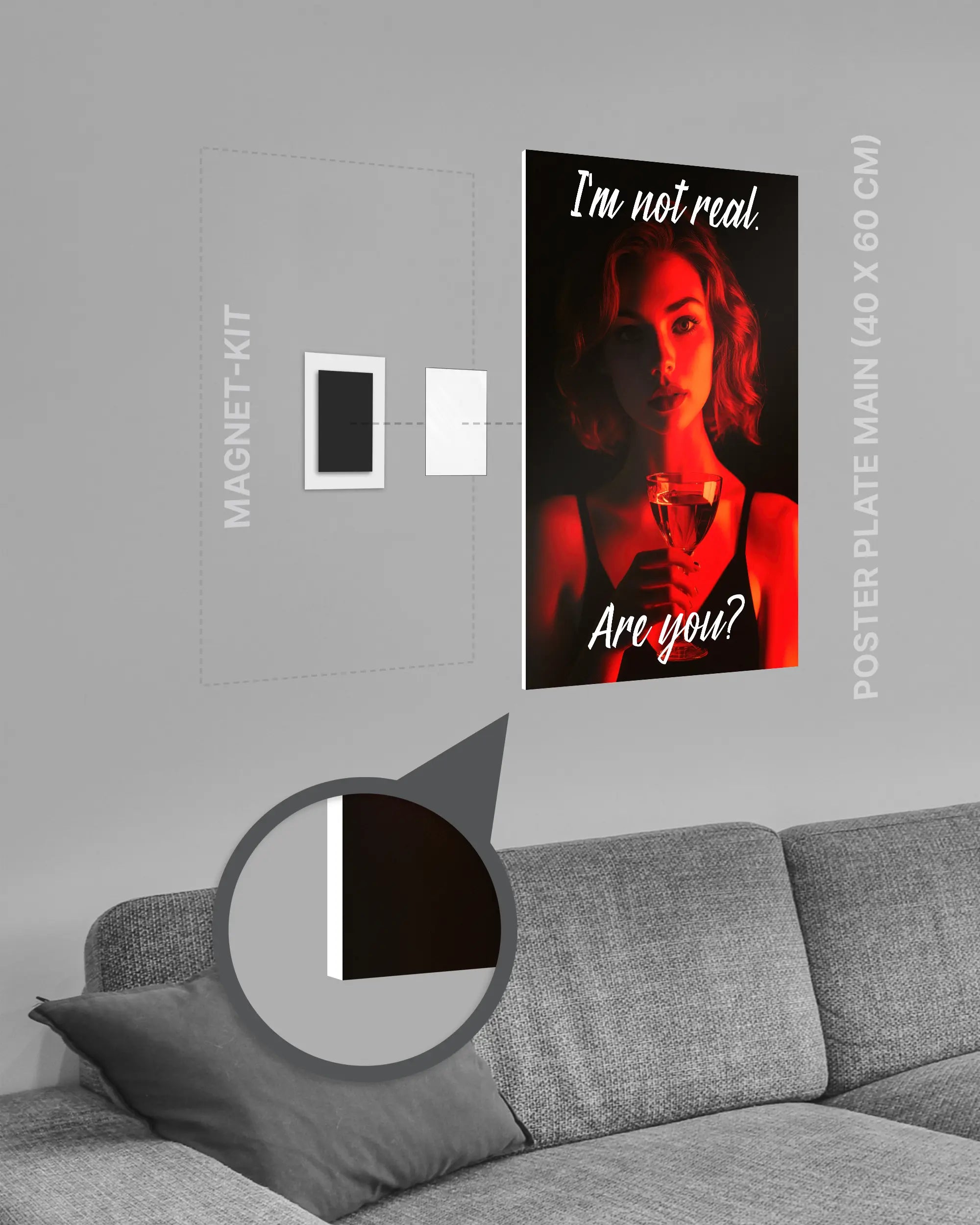 Magnet-Kit Seitenansicht des Poster Plate Designs Are you for real im Original Style in der Größe Main (40 x 60 cm)