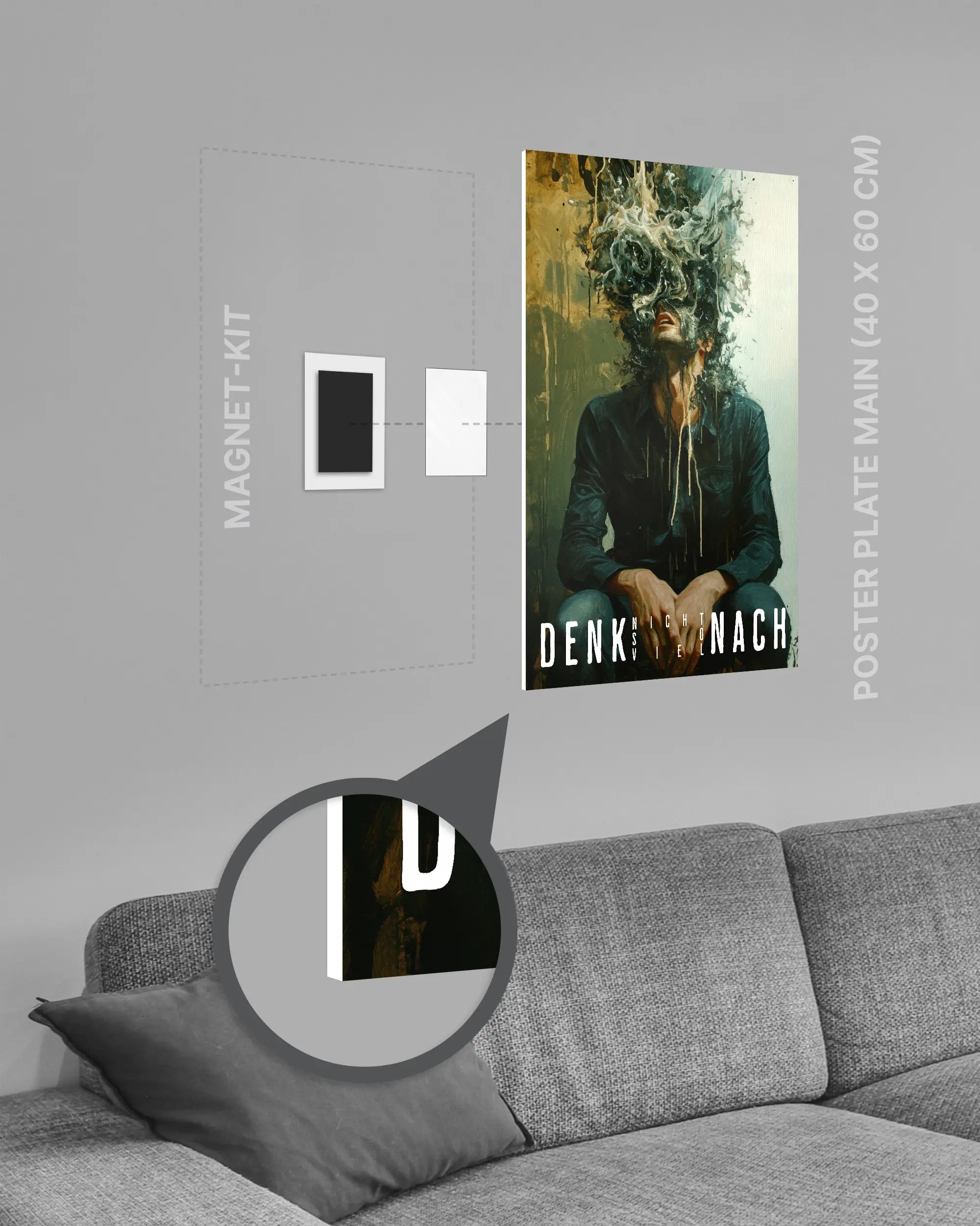 Magnet-Kit Seitenansicht des Poster Plate Designs Denkblockade im Original Style in der Größe Main (40 x 60 cm)