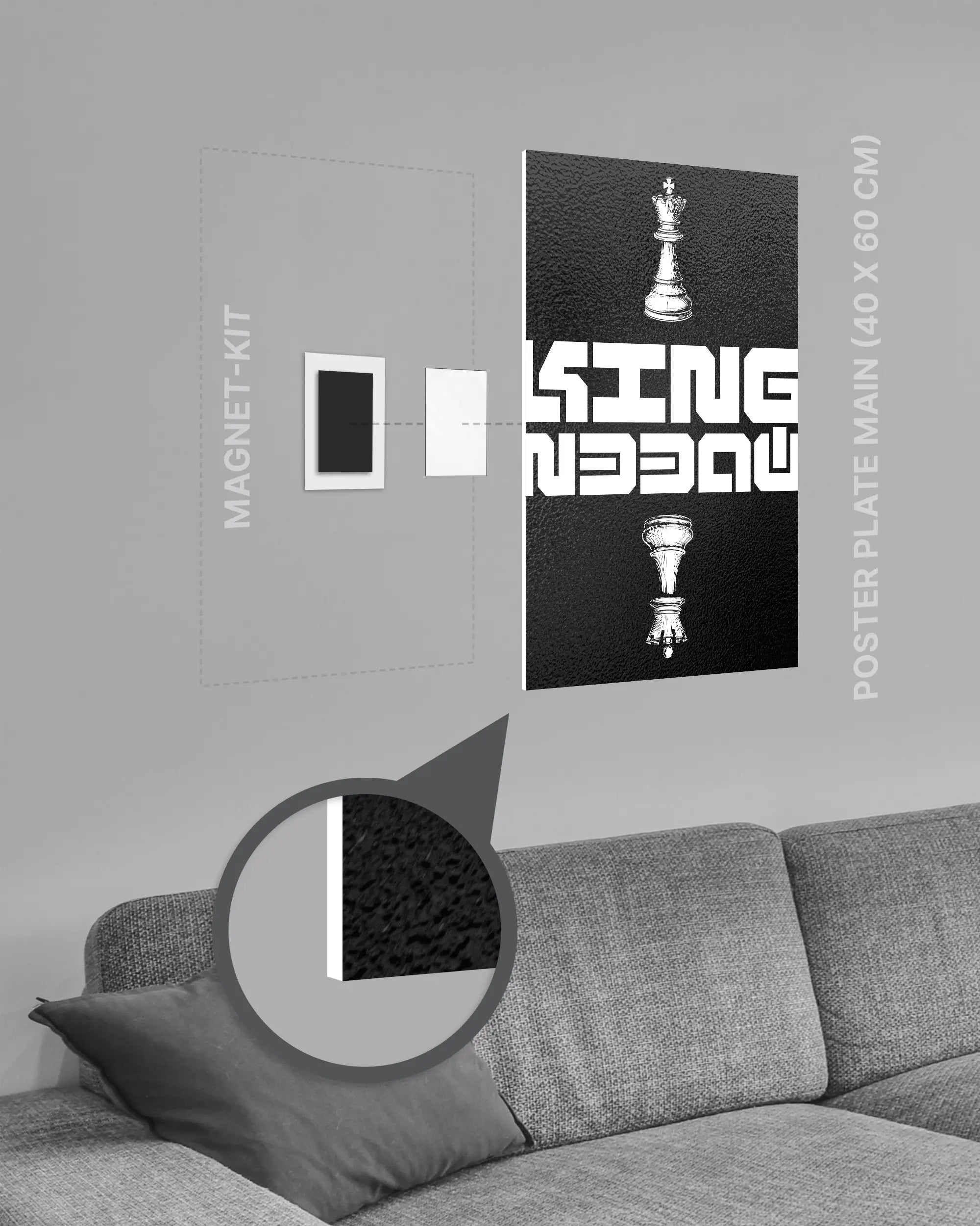 Magnet-Kit Seitenansicht des Poster Plate Designs Chessday im Original Style in der Größe Main (40 x 60 cm)
