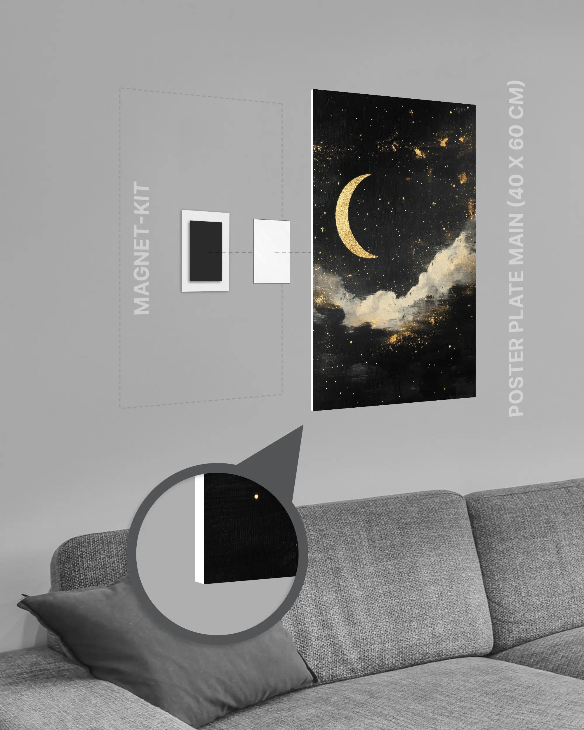 Magnet-Kit Seitenansicht des Poster Plate Designs Goldenes Mondgedicht im Original Style in der Größe Main (40 x 60 cm)