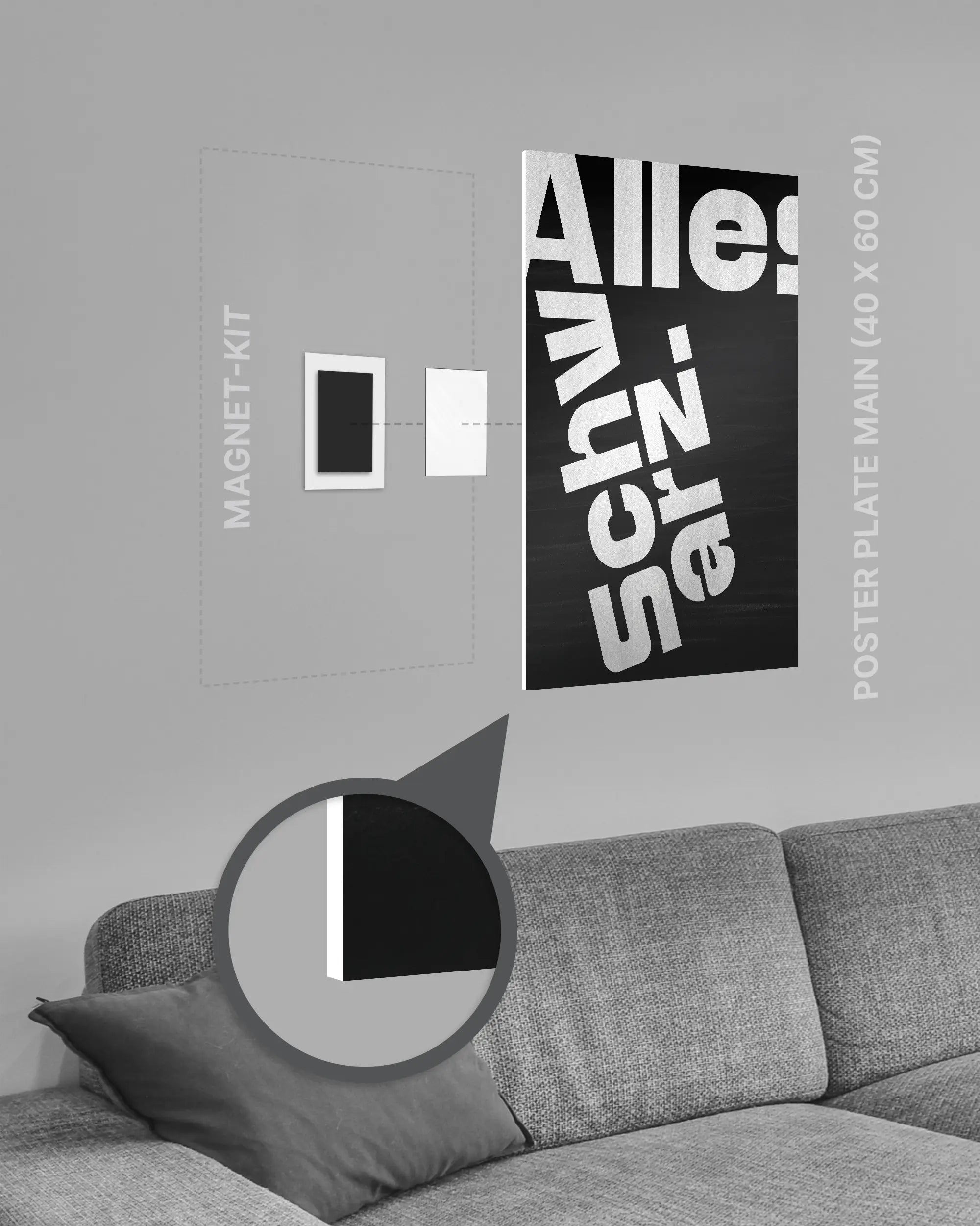 Magnet-Kit Seitenansicht des Poster Plate Designs Alles Schwarz im Original Style in der Größe Main (40 x 60 cm)