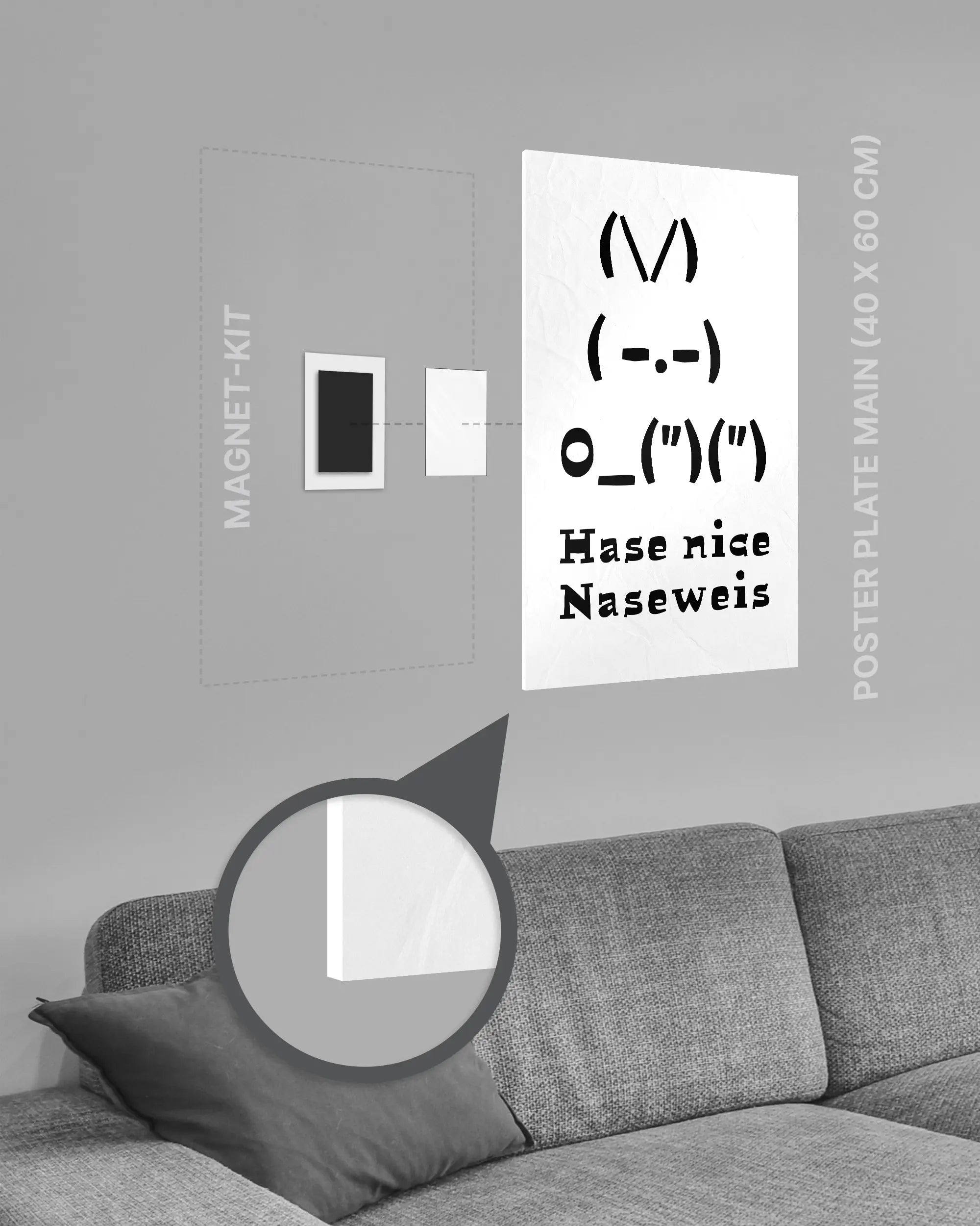 Magnet-Kit Seitenansicht des Poster Plate Designs Nicer Hase im Original Style in der Größe Main (40 x 60 cm)
