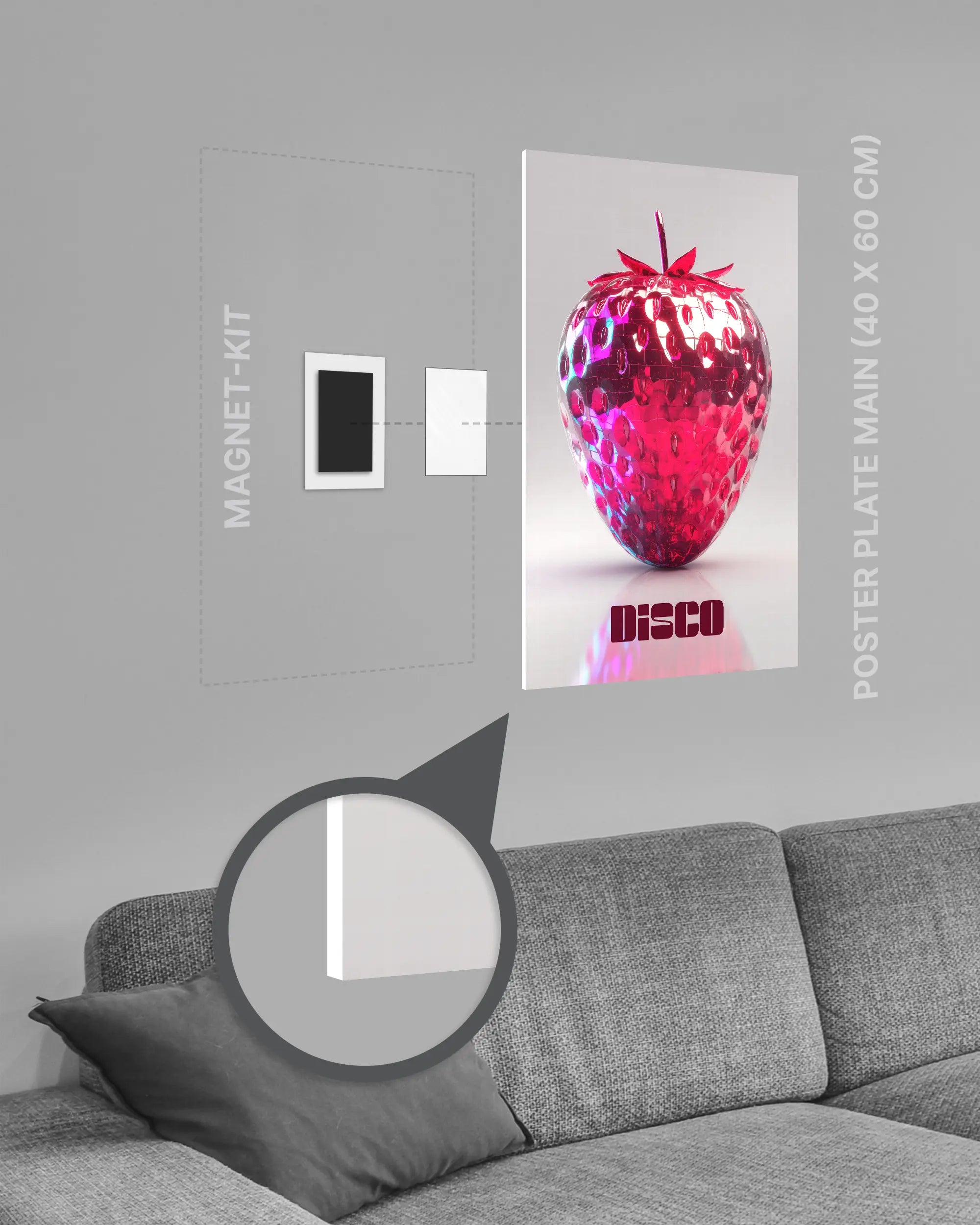 Magnet-Kit Seitenansicht des Poster Plate Designs Discoberry im Original Style in der Größe Main (40 x 60 cm)