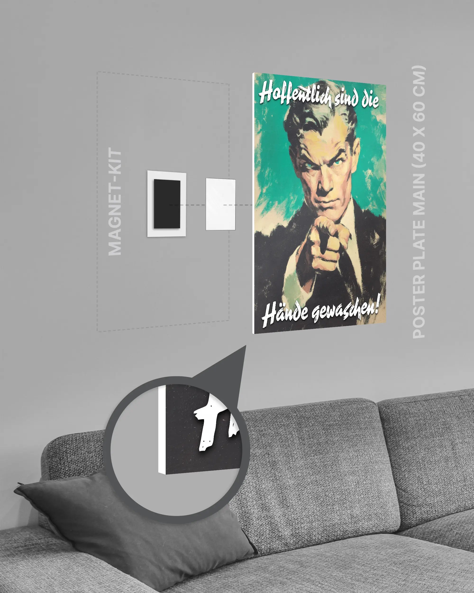 Magnet-Kit Seitenansicht des Poster Plate Designs Besser mit Seife im Original Style in der Größe Main (40 x 60 cm)