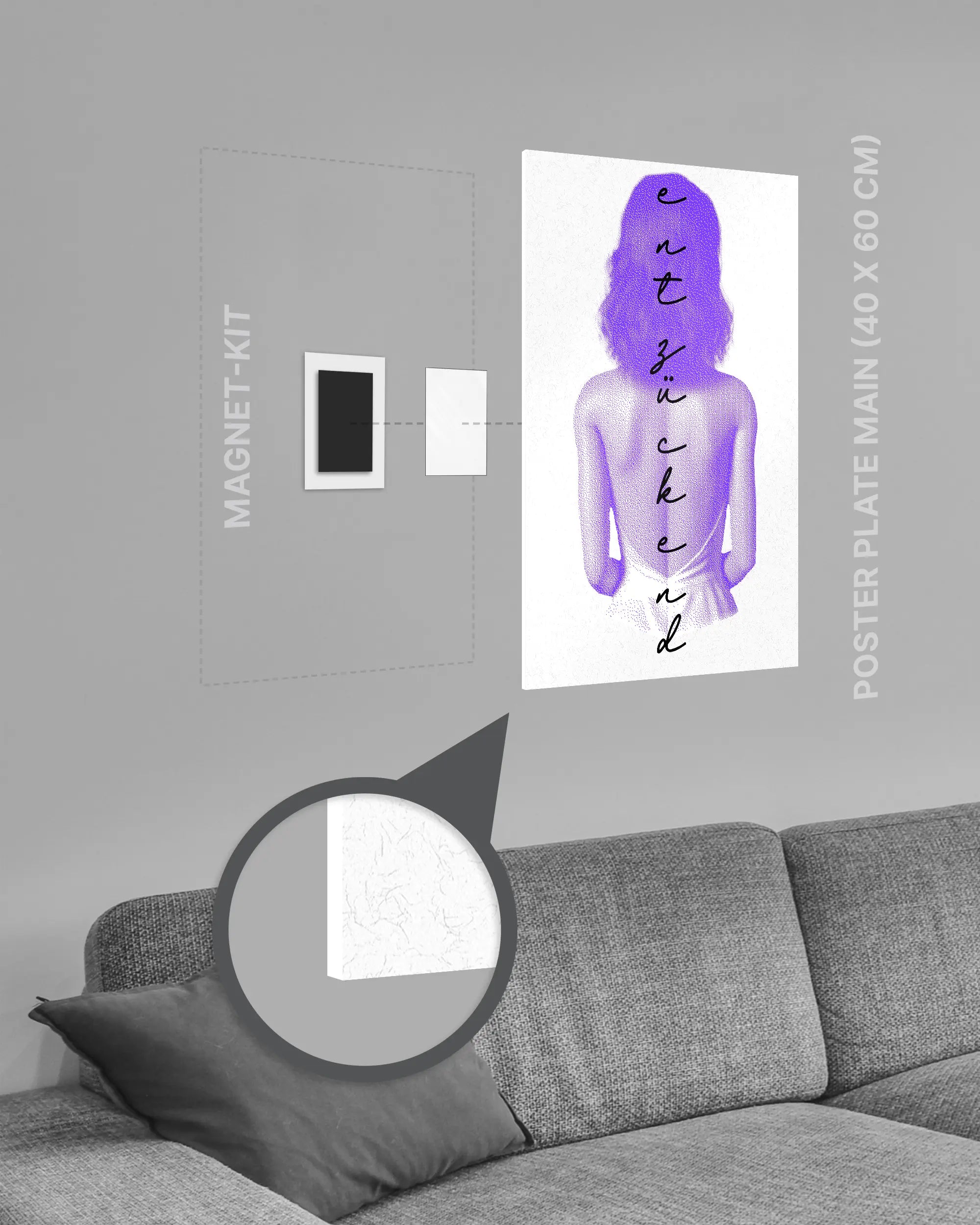 Magnet-Kit Seitenansicht des Poster Plate Designs Rückendeckung im Original Style in der Größe Main (40 x 60 cm)