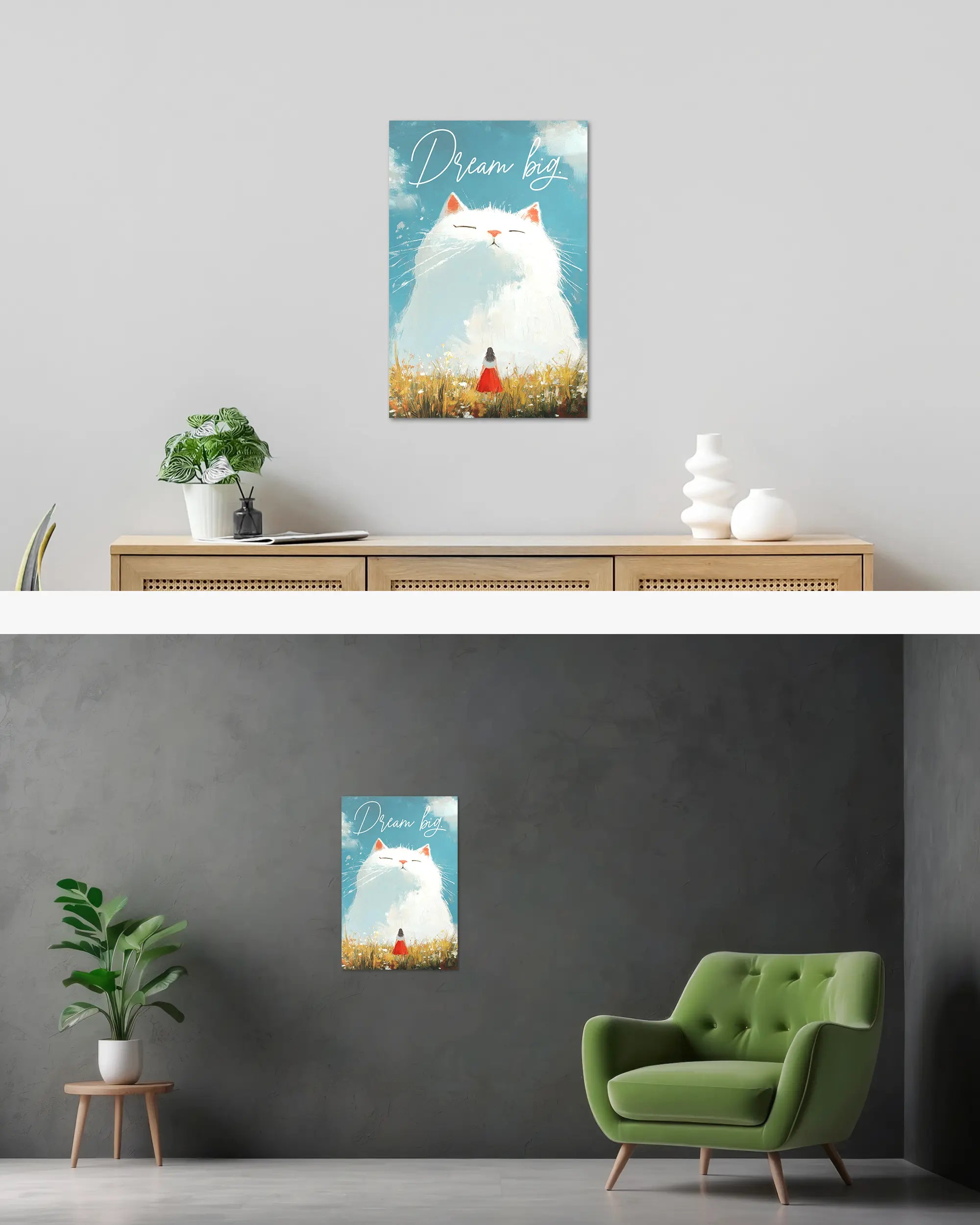 Wandansicht des Poster Plate Designs Dream Big im Original Style in der Größe Main (40 x 60 cm)