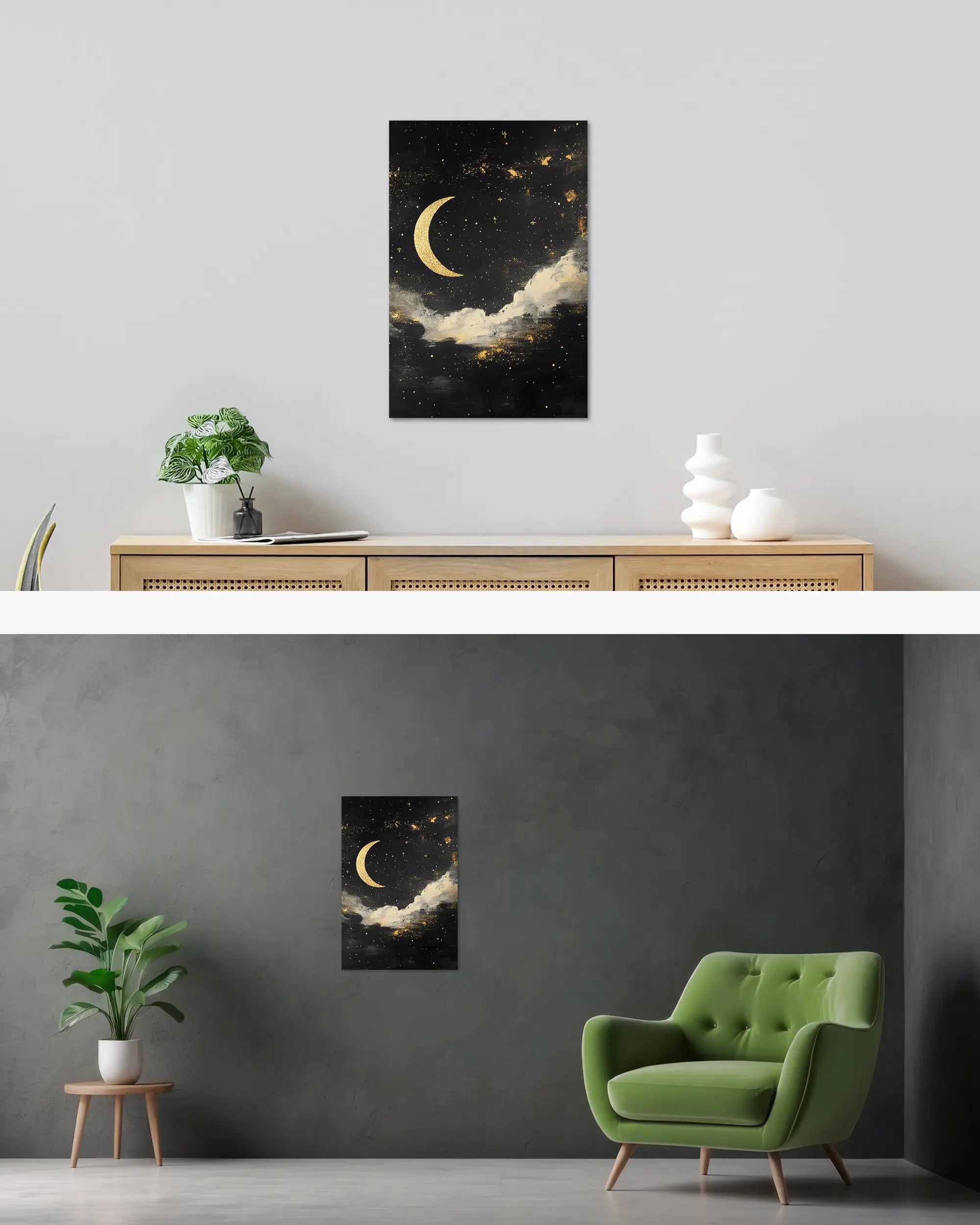 Wandansicht des Poster Plate Designs Goldenes Mondgedicht im Original Style in der Größe Main (40 x 60 cm)