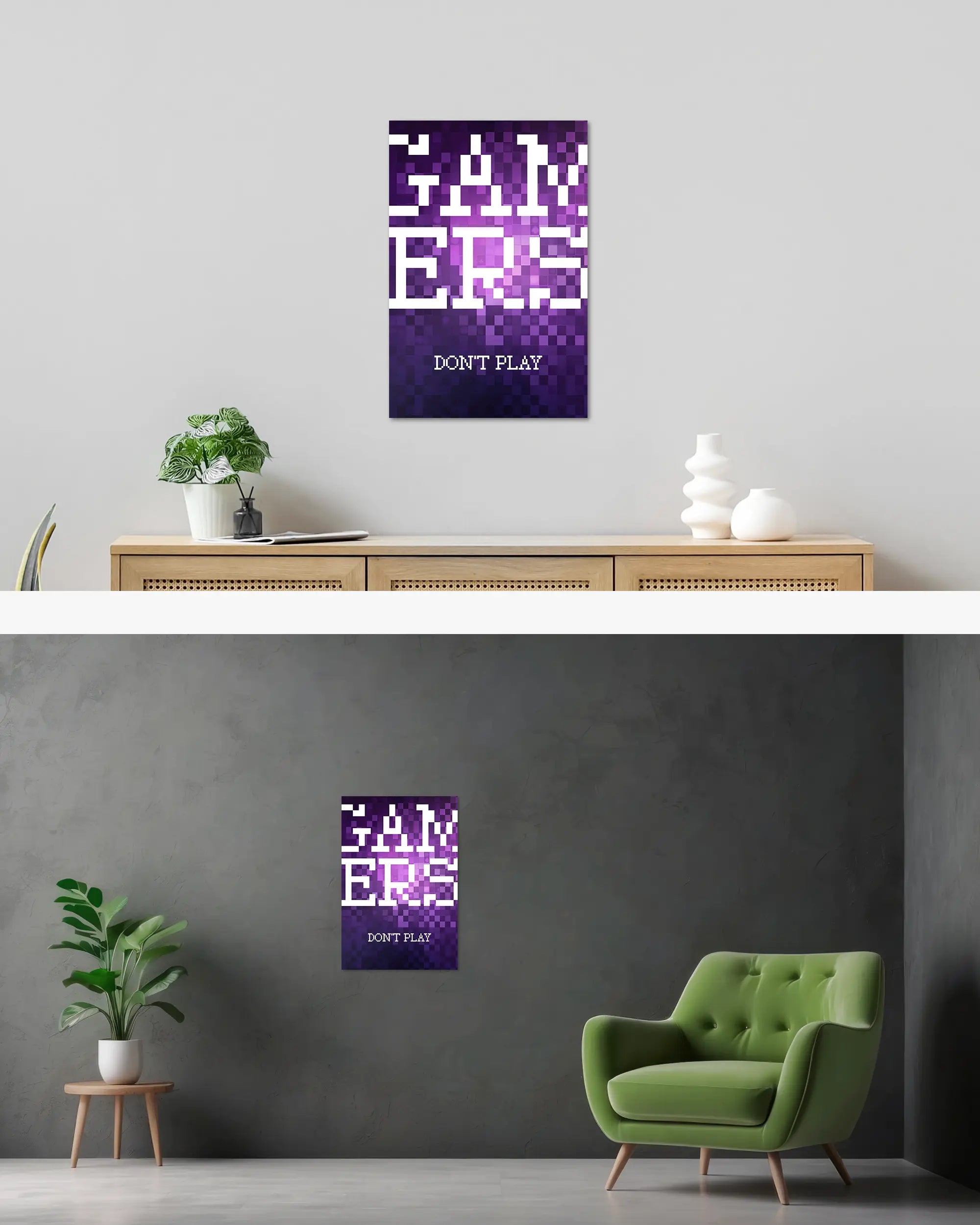 Wandansicht des Poster Plate Designs Gamers don't play im Original Style in der Größe Main (40 x 60 cm)