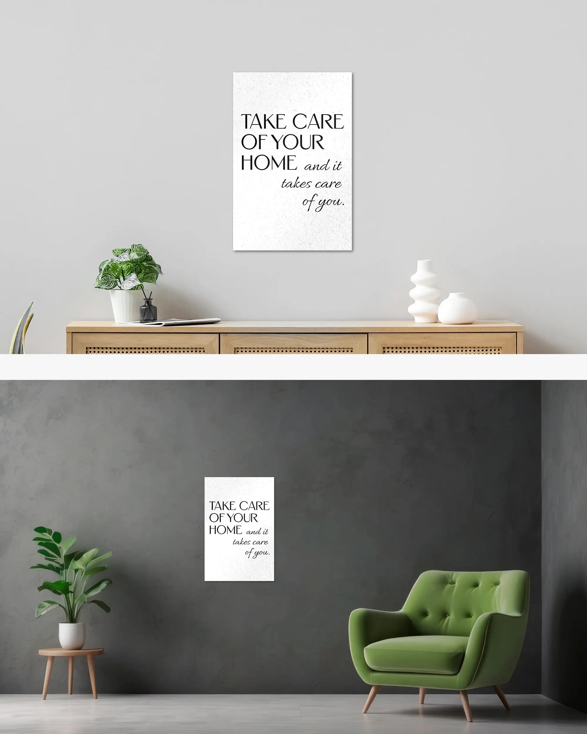Wandansicht des Poster Plate Designs Take Care im Original Style in der Größe Main (40 x 60 cm)