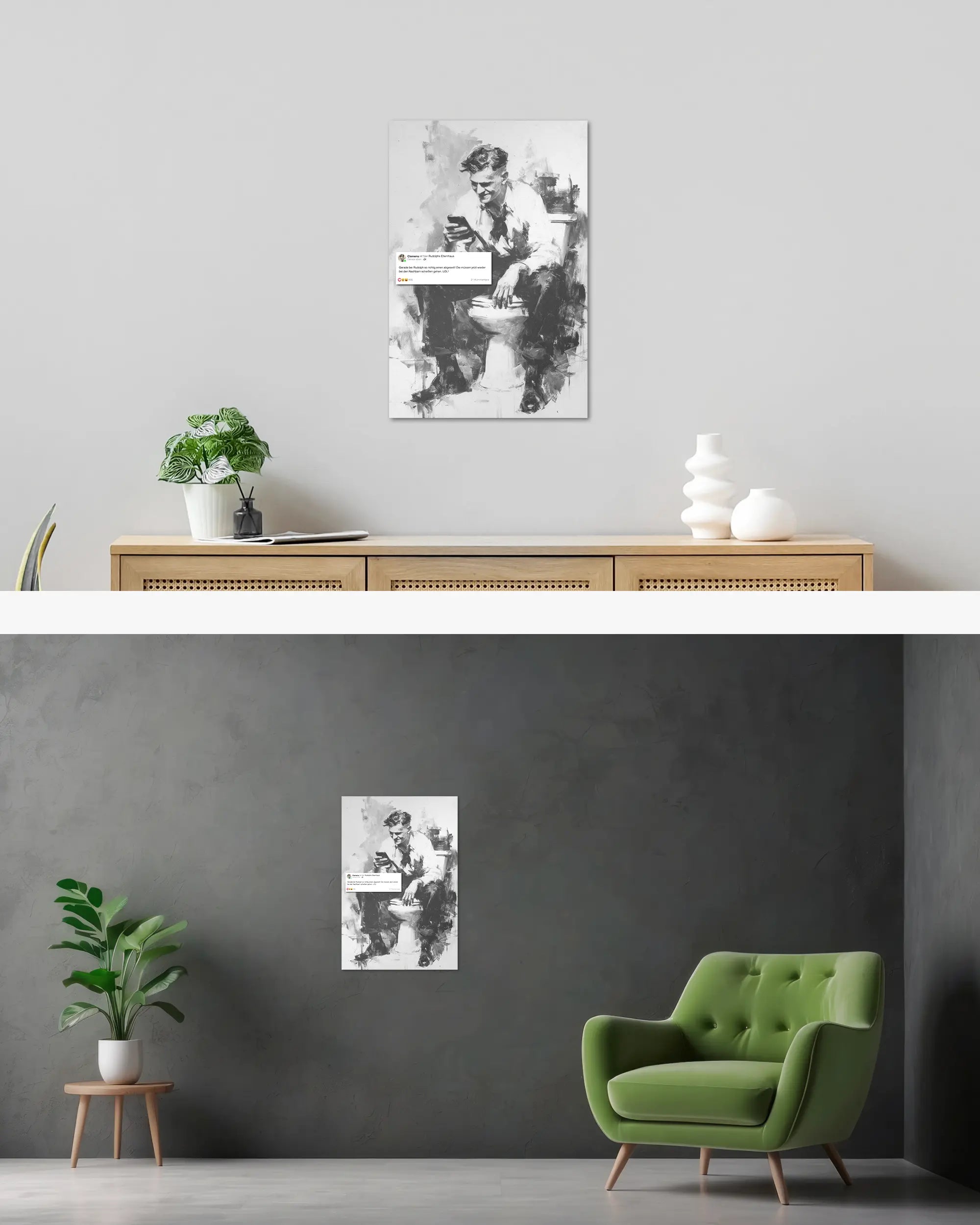 Wandansicht des Poster Plate Designs Clemens kackt im Original Style in der Größe Main (40 x 60 cm)