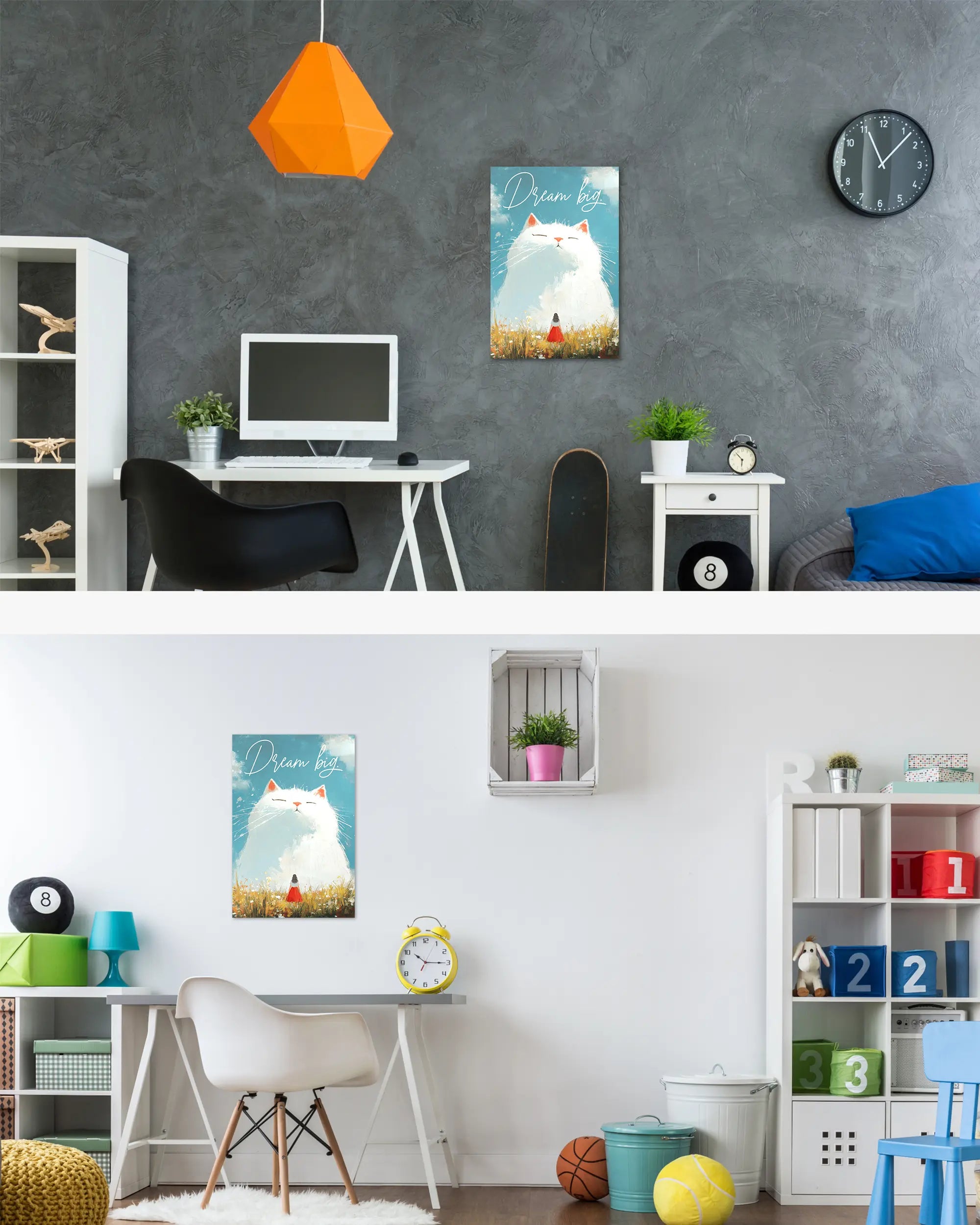 Zimmeransicht des Poster Plate Designs Dream Big im Original Style in der Größe Main (40 x 60 cm)